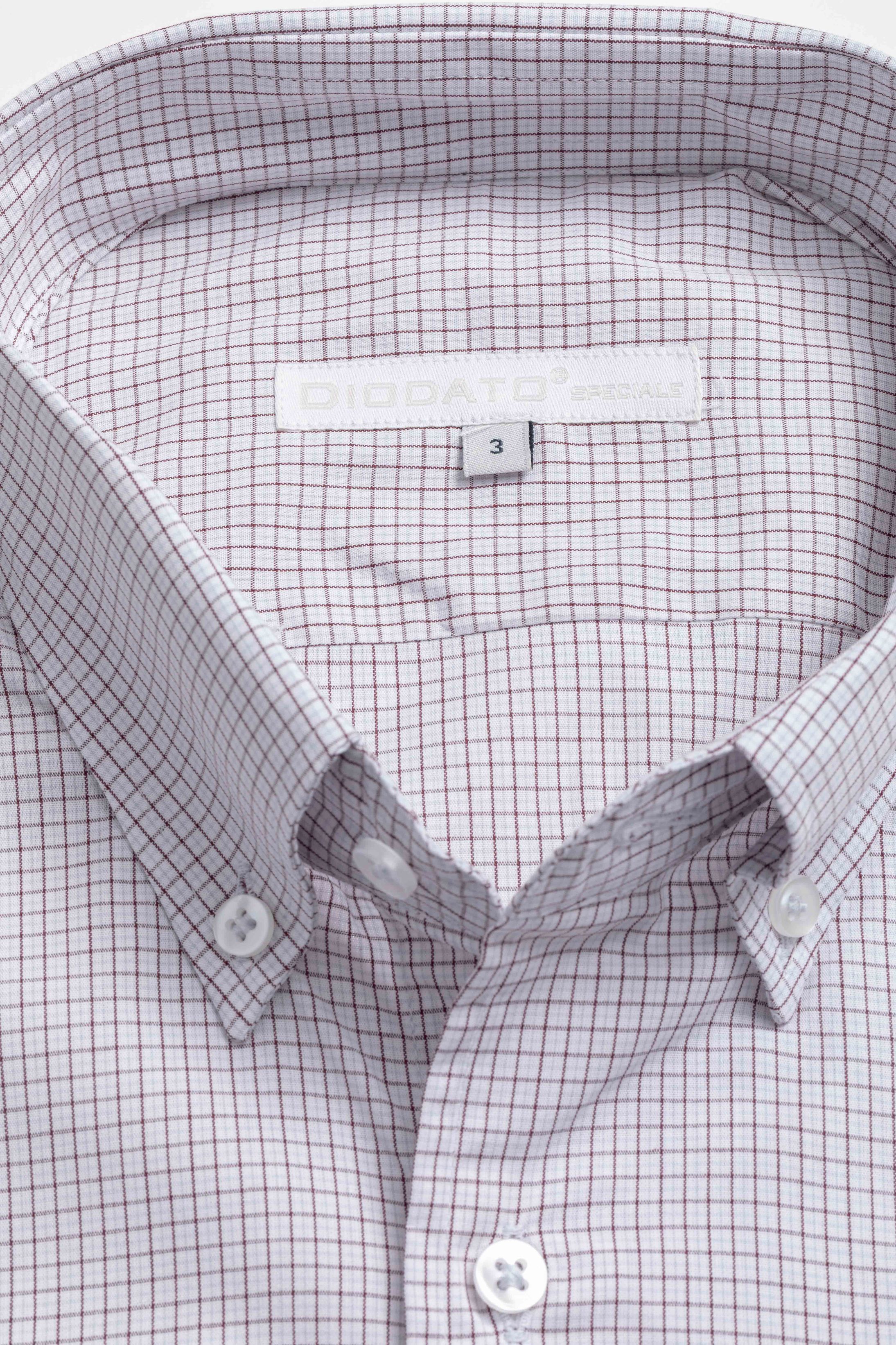 Camisa Manga Longa Regular Branco Quadriculado Marrom