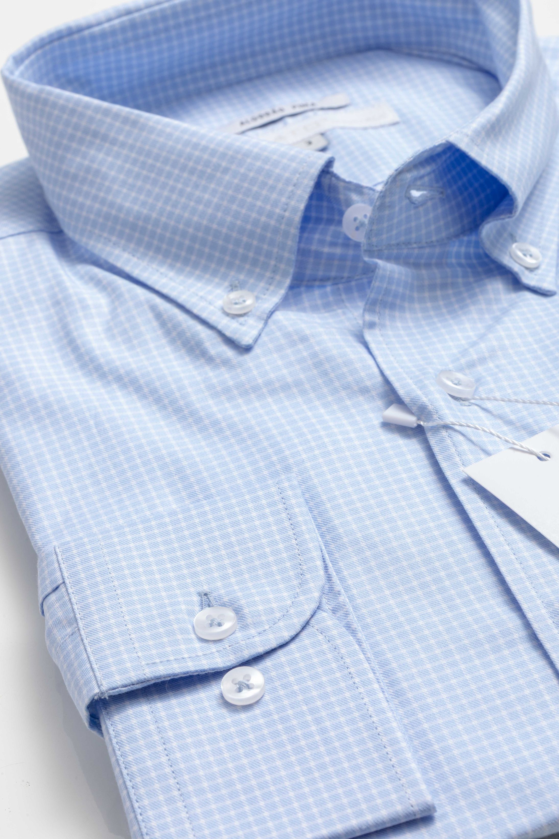 Camisa Manga Longa Regular Pima Cotton Azul Quadri... - Diodato Alfaiataria