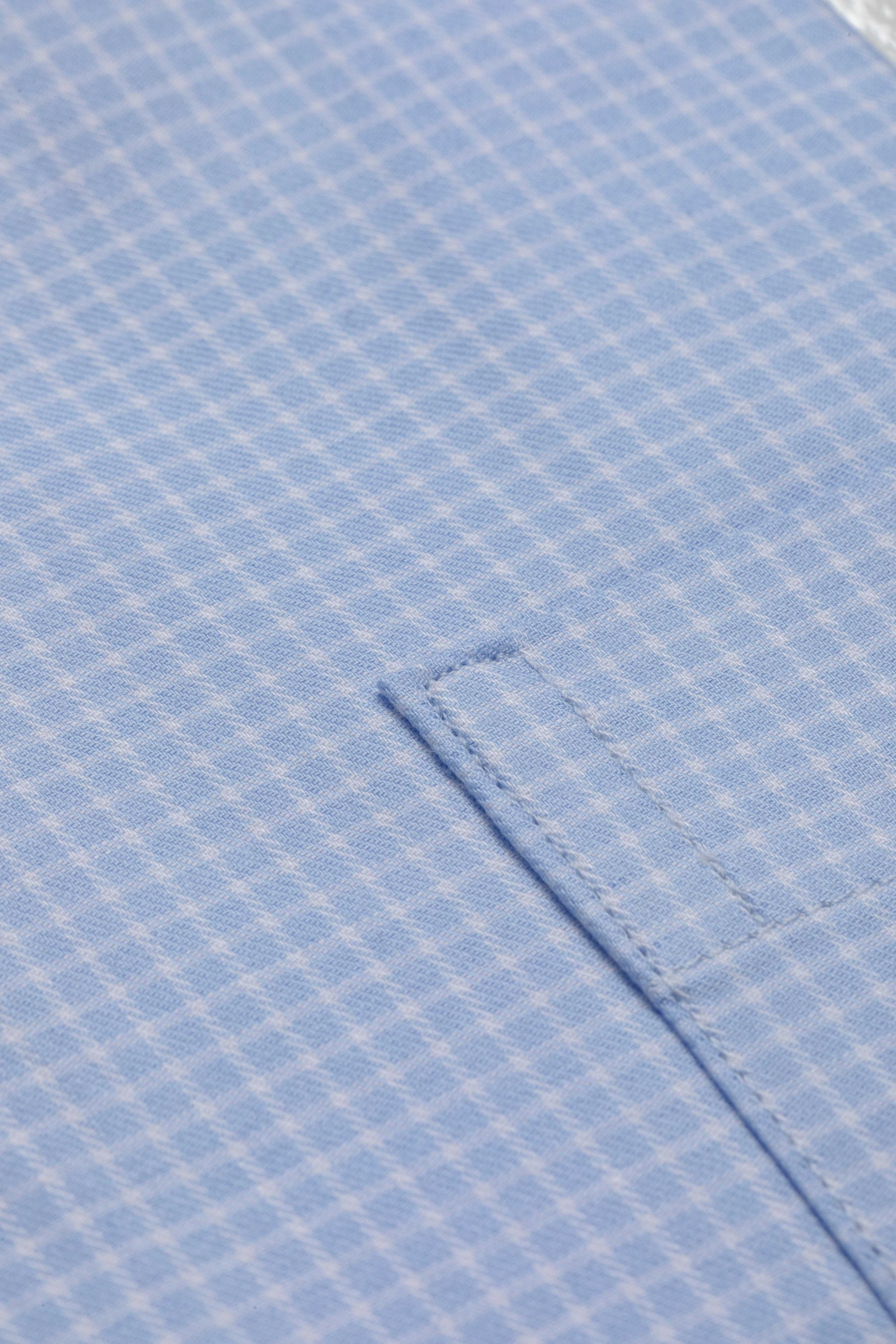 Camisa Manga Longa Regular Pima Cotton Azul Quadriculado 