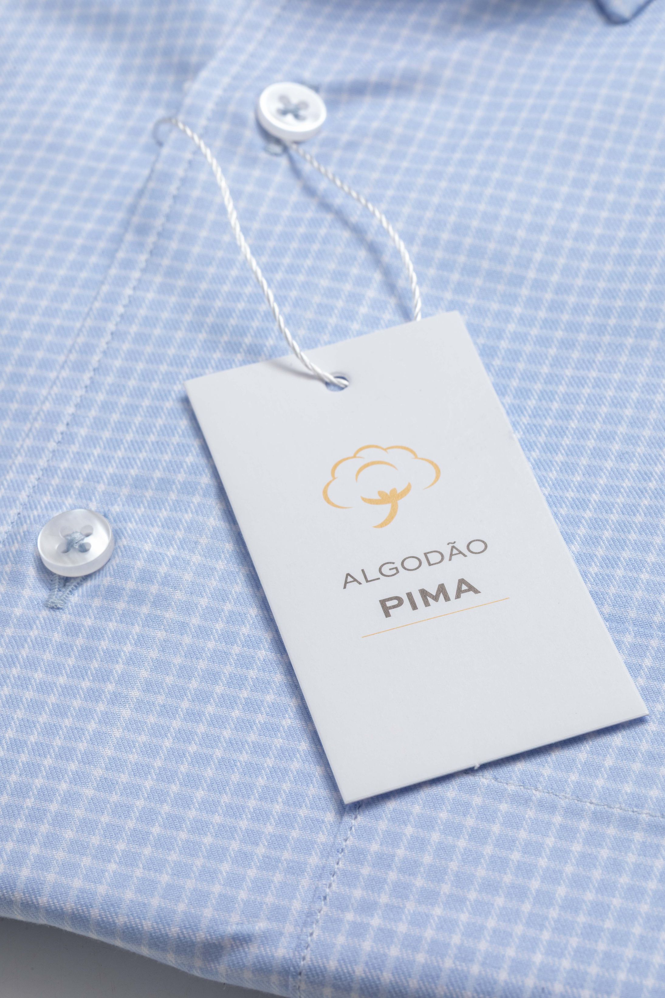 Camisa Manga Longa Regular Pima Cotton Azul Quadriculado 