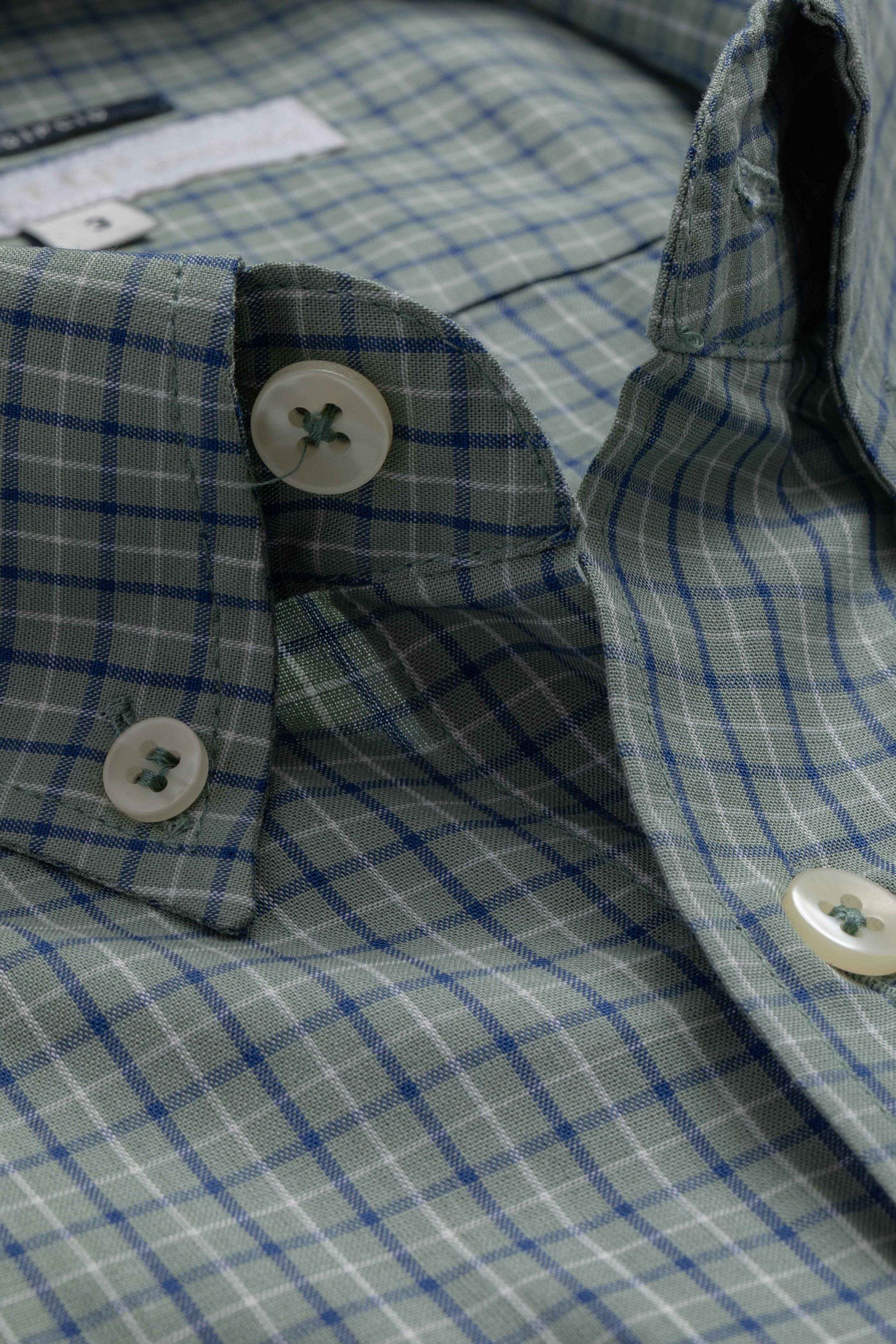 Camisa Manga Longa Regular Verde Quadriculado Azul