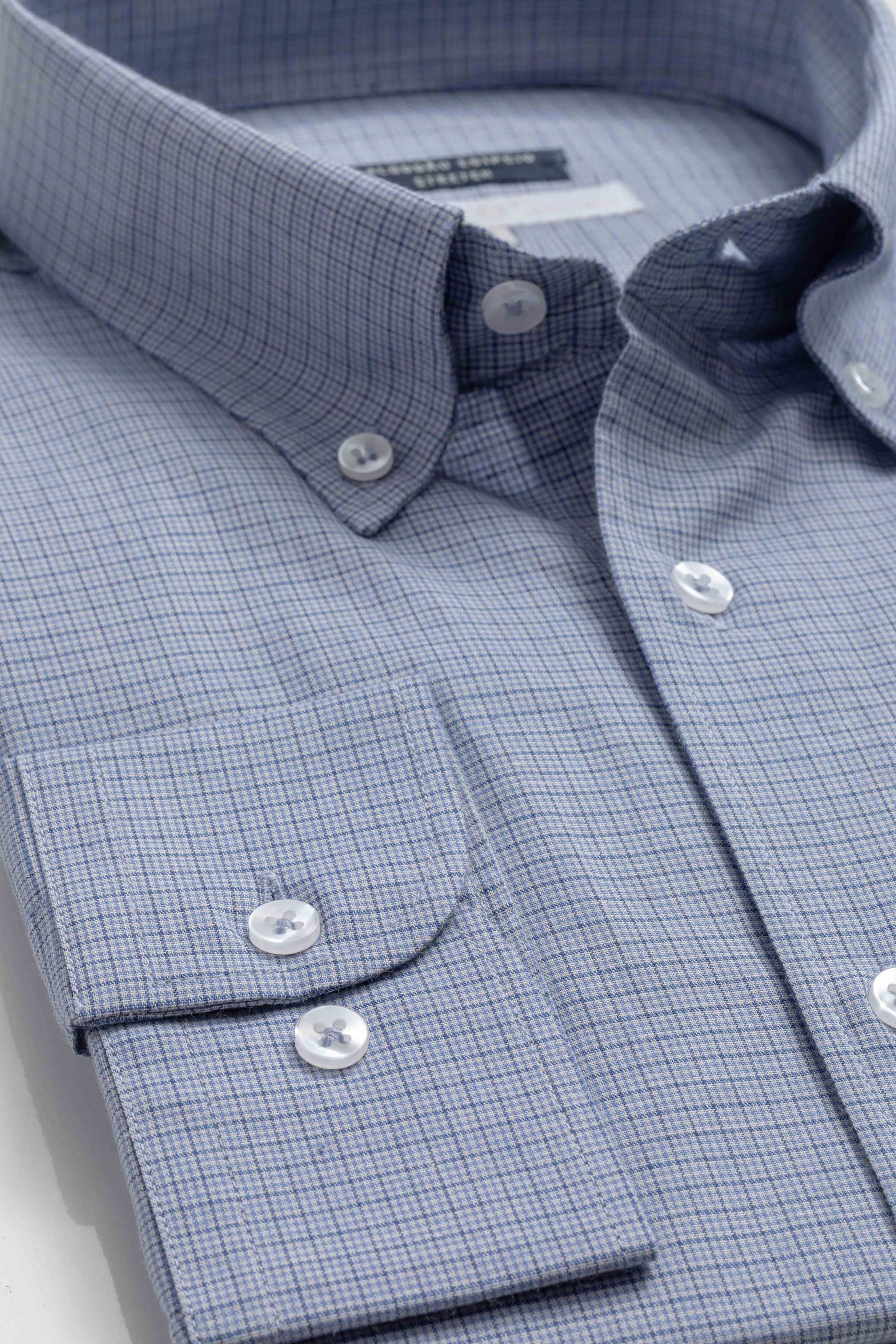 Camisa Manga Longa Regular Azul Quadriculado