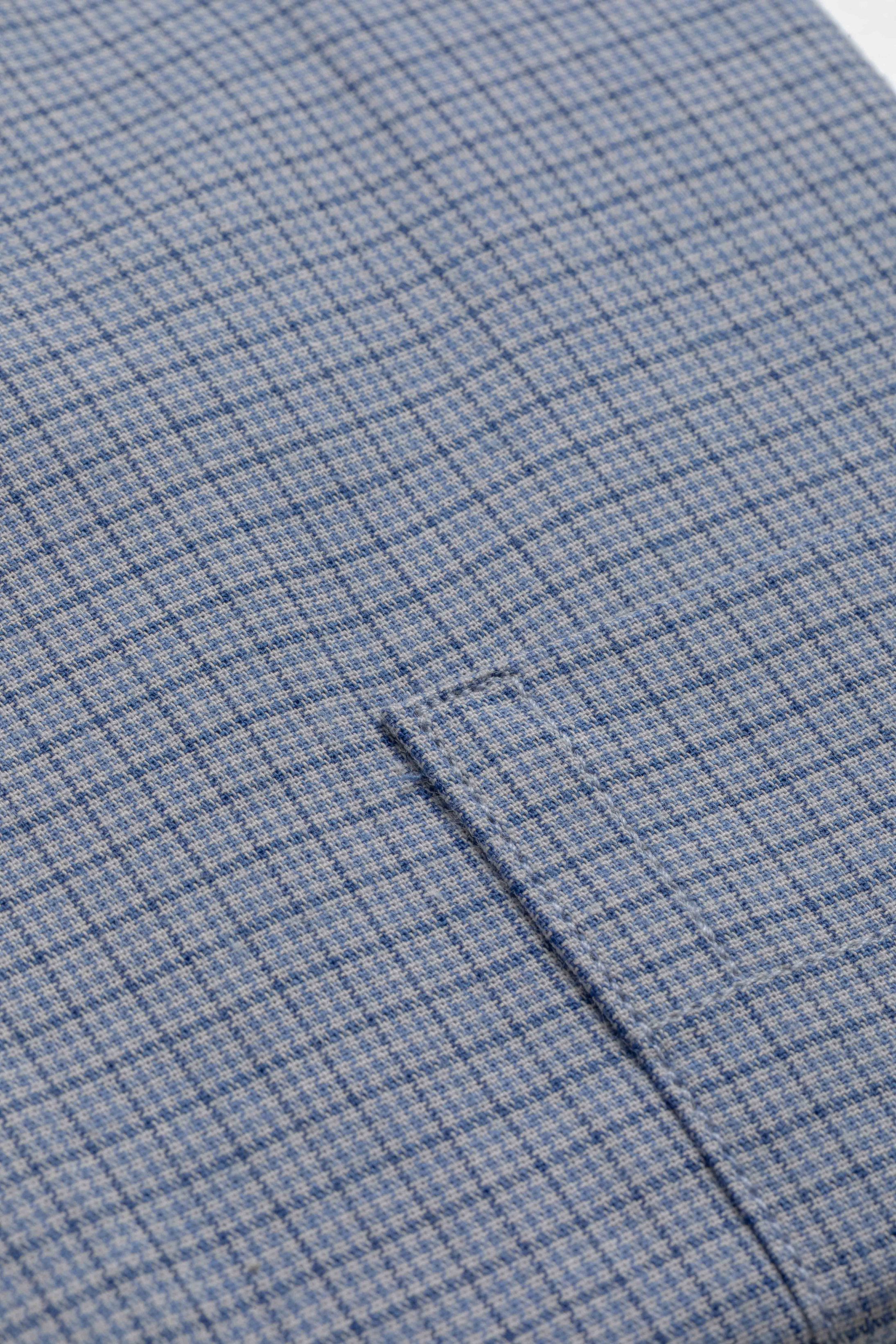 Camisa Manga Longa Regular Azul Quadriculado