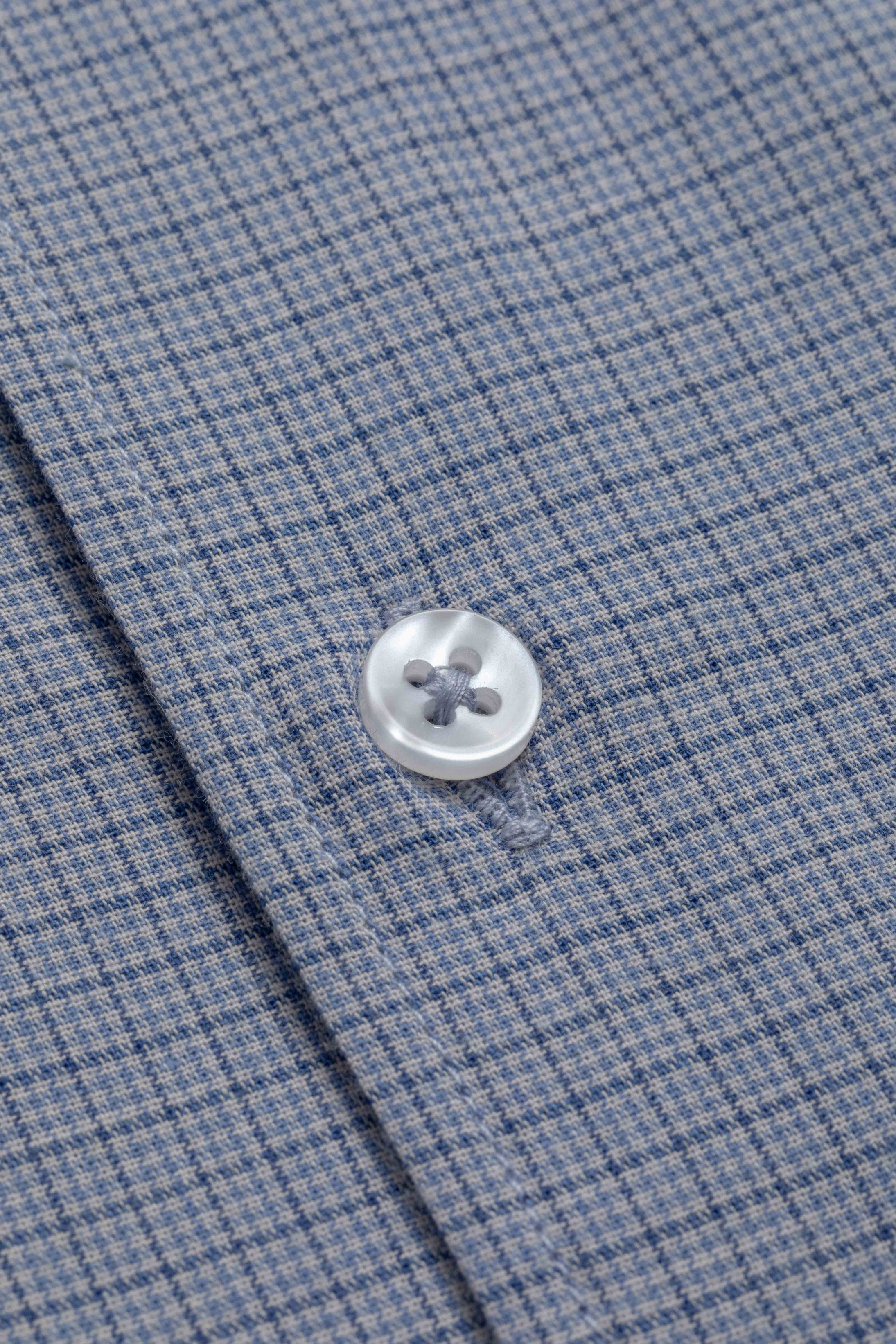 Camisa Manga Longa Regular Azul Quadriculado