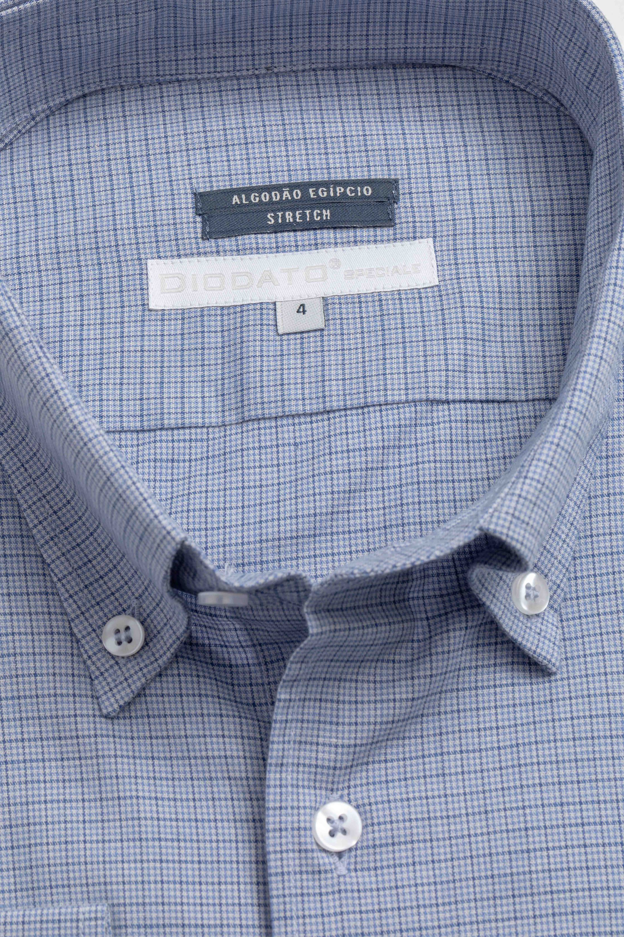 Camisa Manga Longa Regular Azul Quadriculado