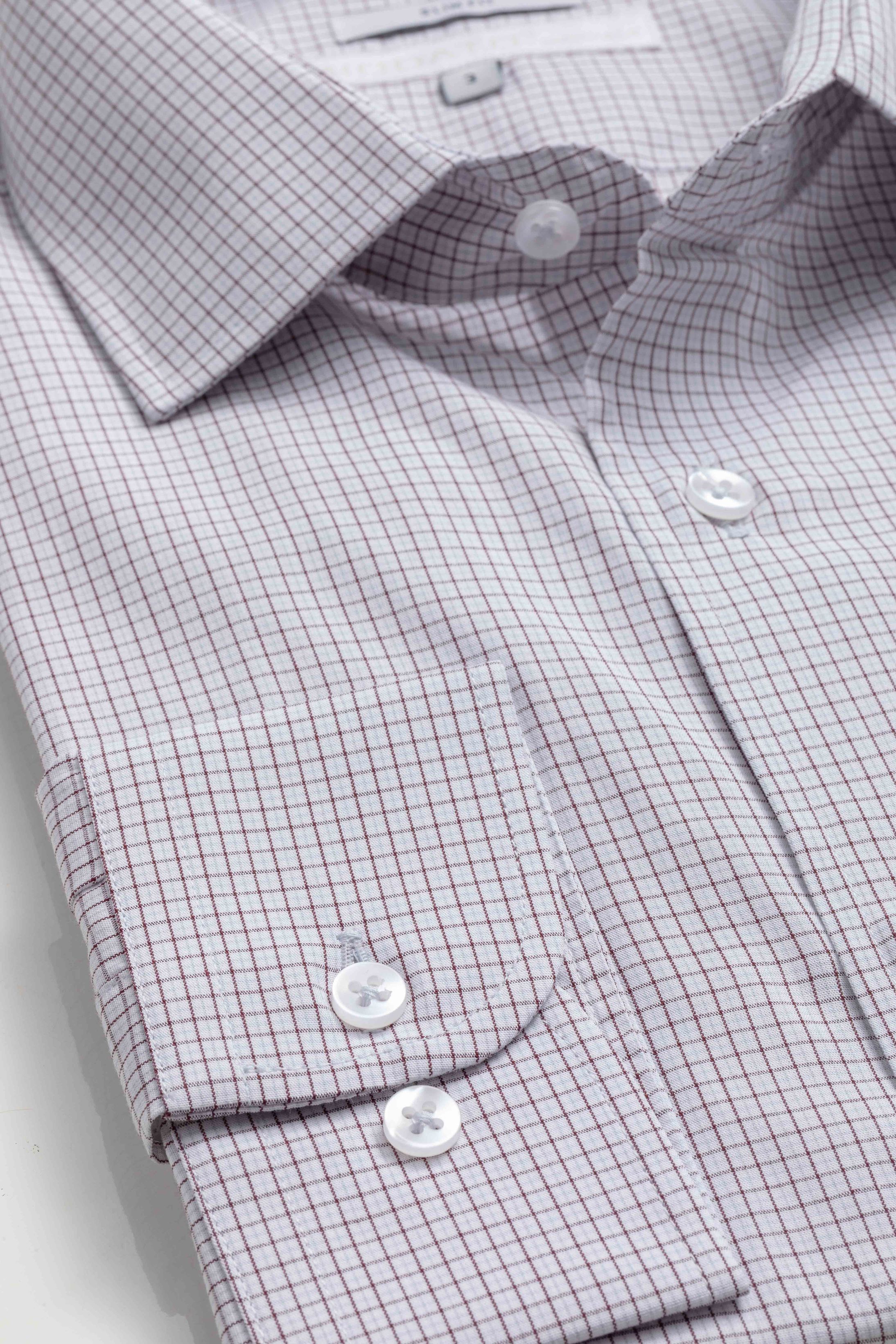 Camisa Manga Longa Slim fit Branco Quadriculado Marrom