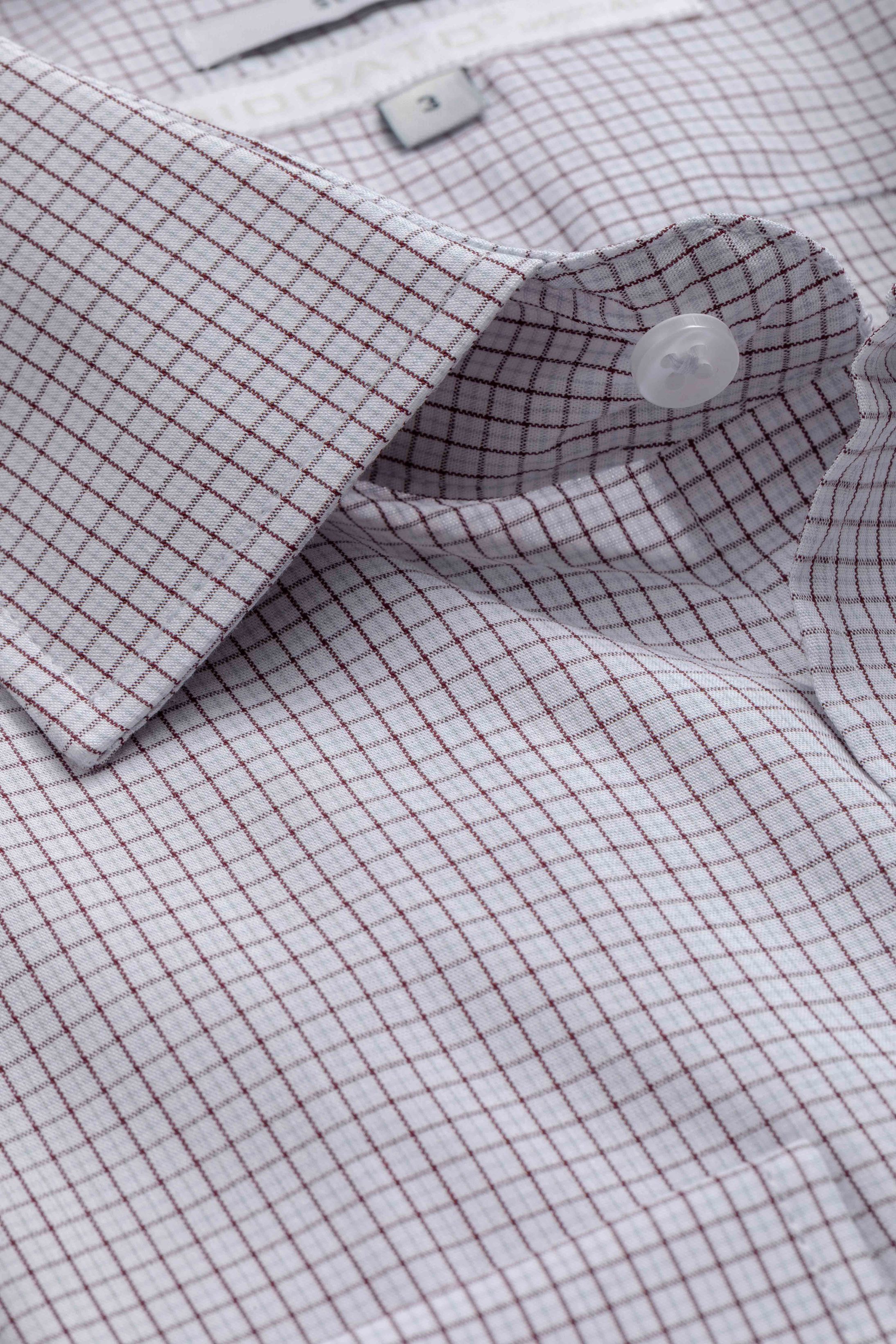 Camisa Manga Longa Slim fit Branco Quadriculado Marrom