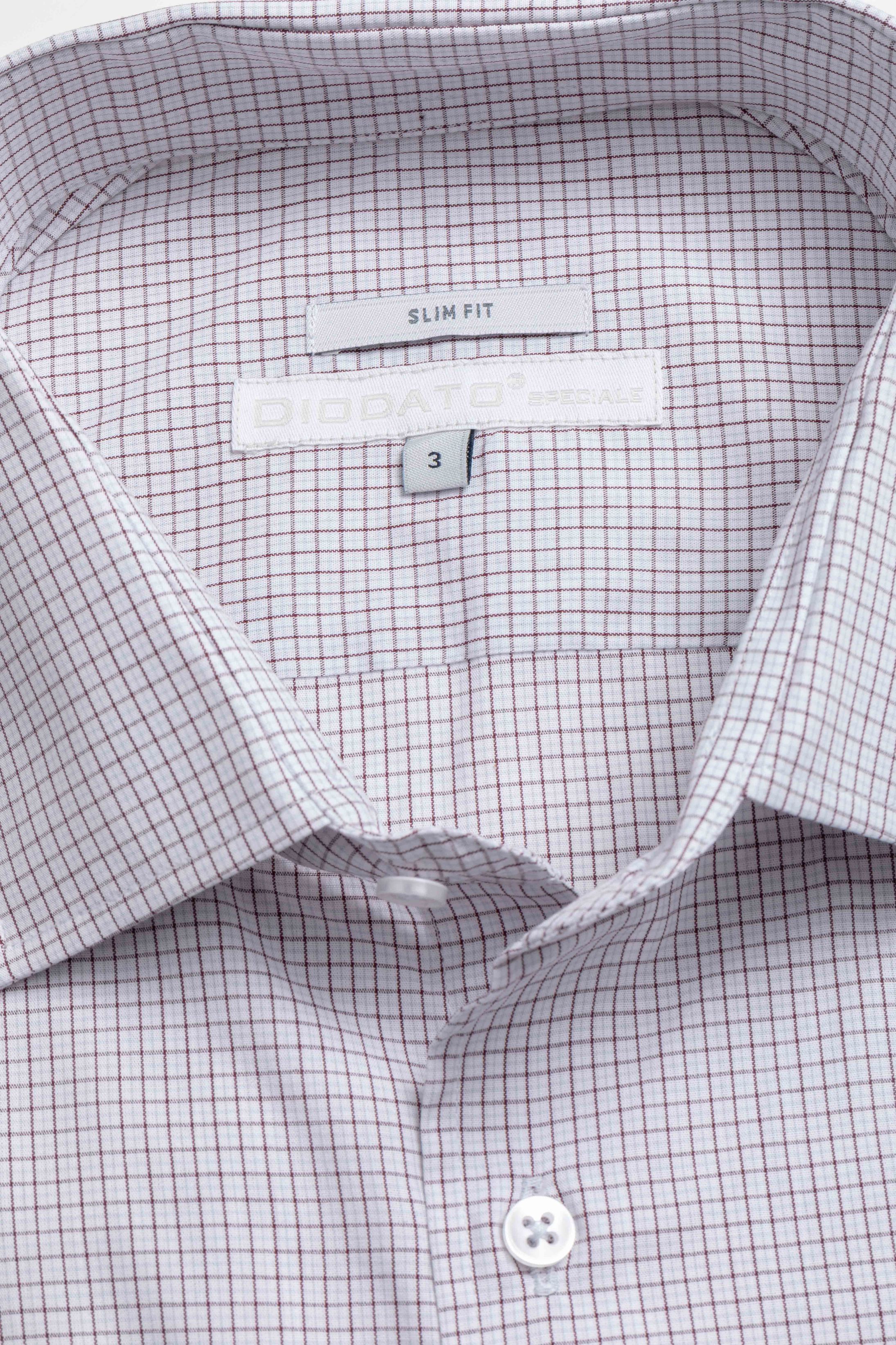 Camisa Manga Longa Slim fit Branco Quadriculado Marrom