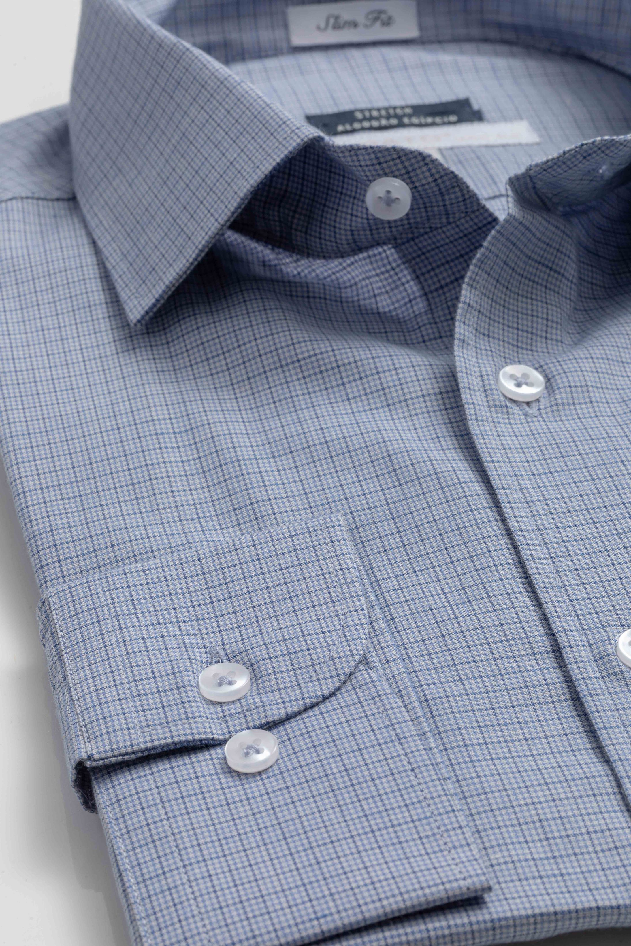 Camisa Manga Longa Slim fit Azul Quadriculado
