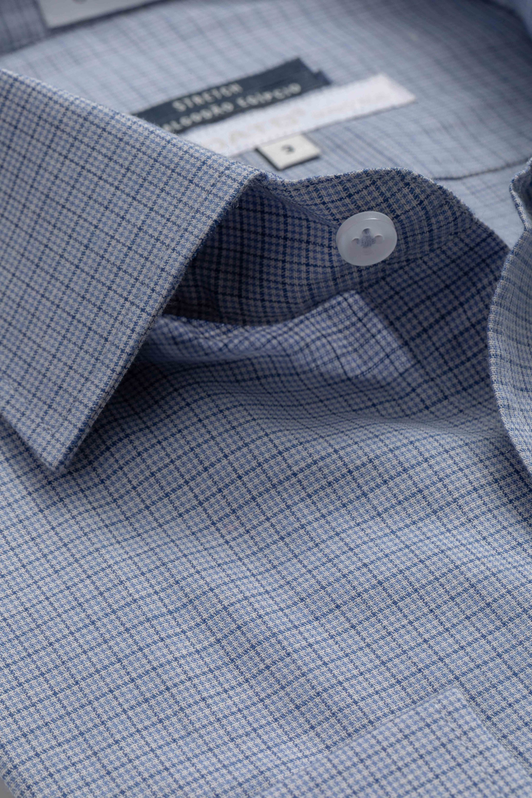 Camisa Manga Longa Slim fit Azul Quadriculado