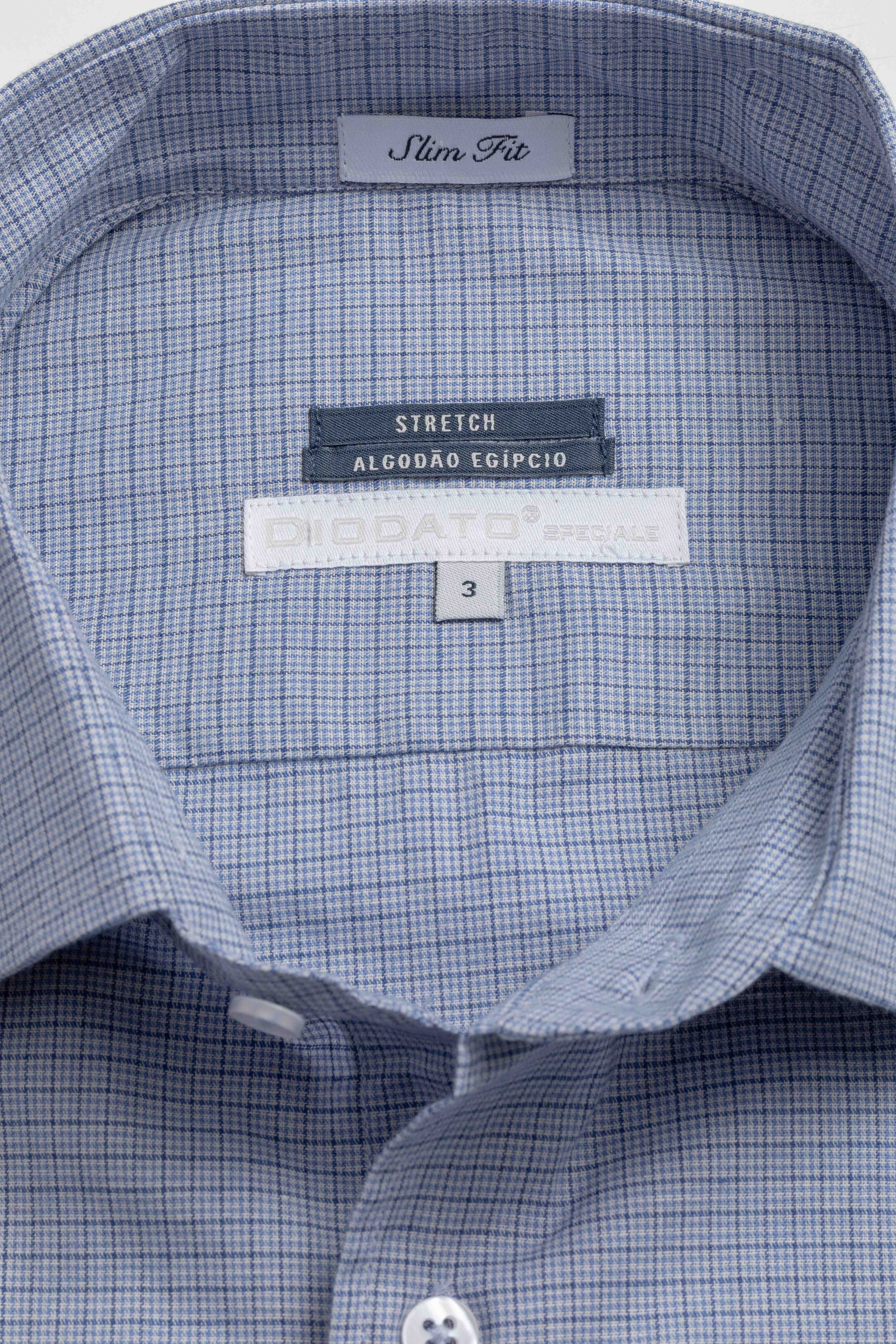 Camisa Manga Longa Slim fit Azul Quadriculado