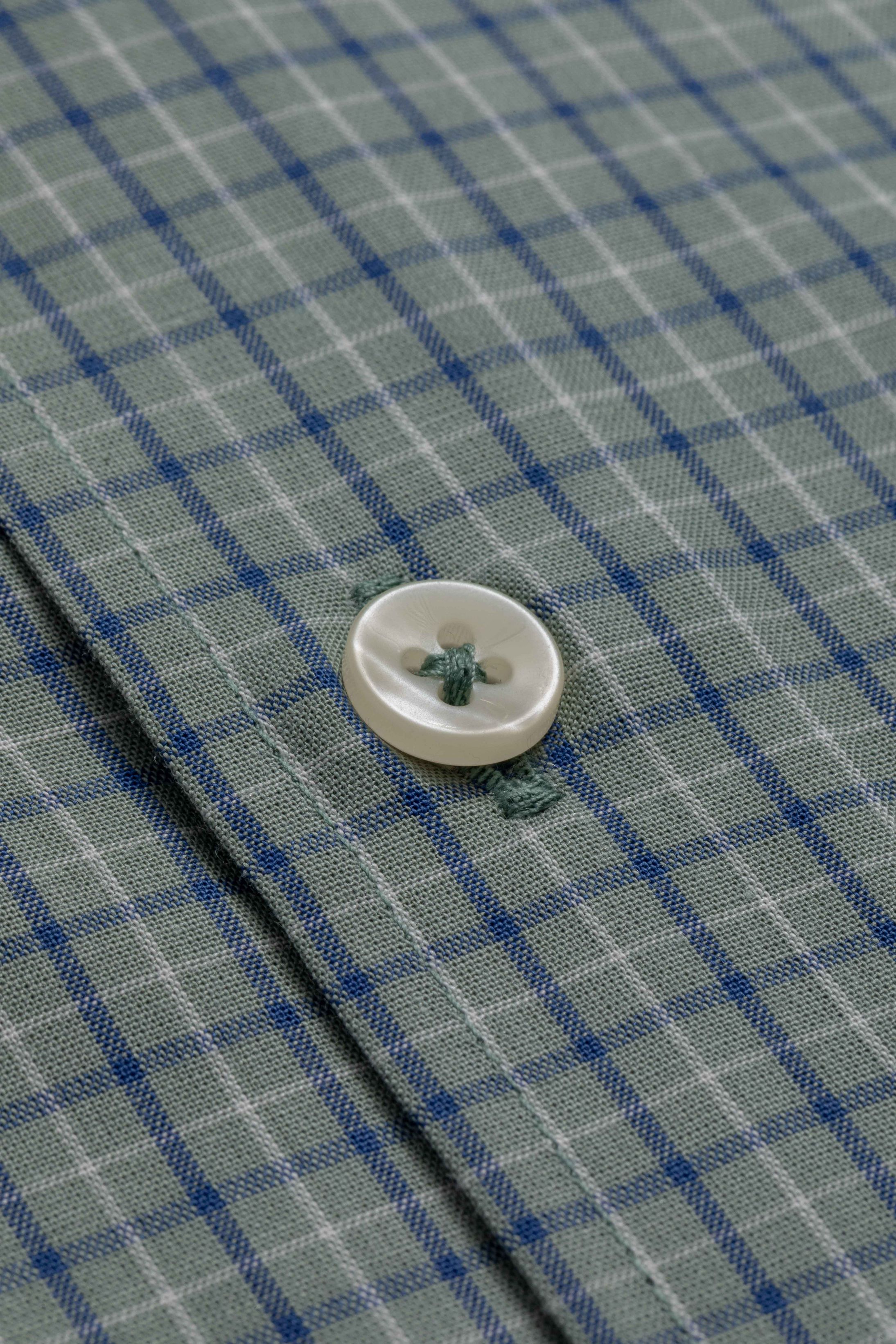 Camisa Manga Longa Slim fit Verde Quadriculado Azul