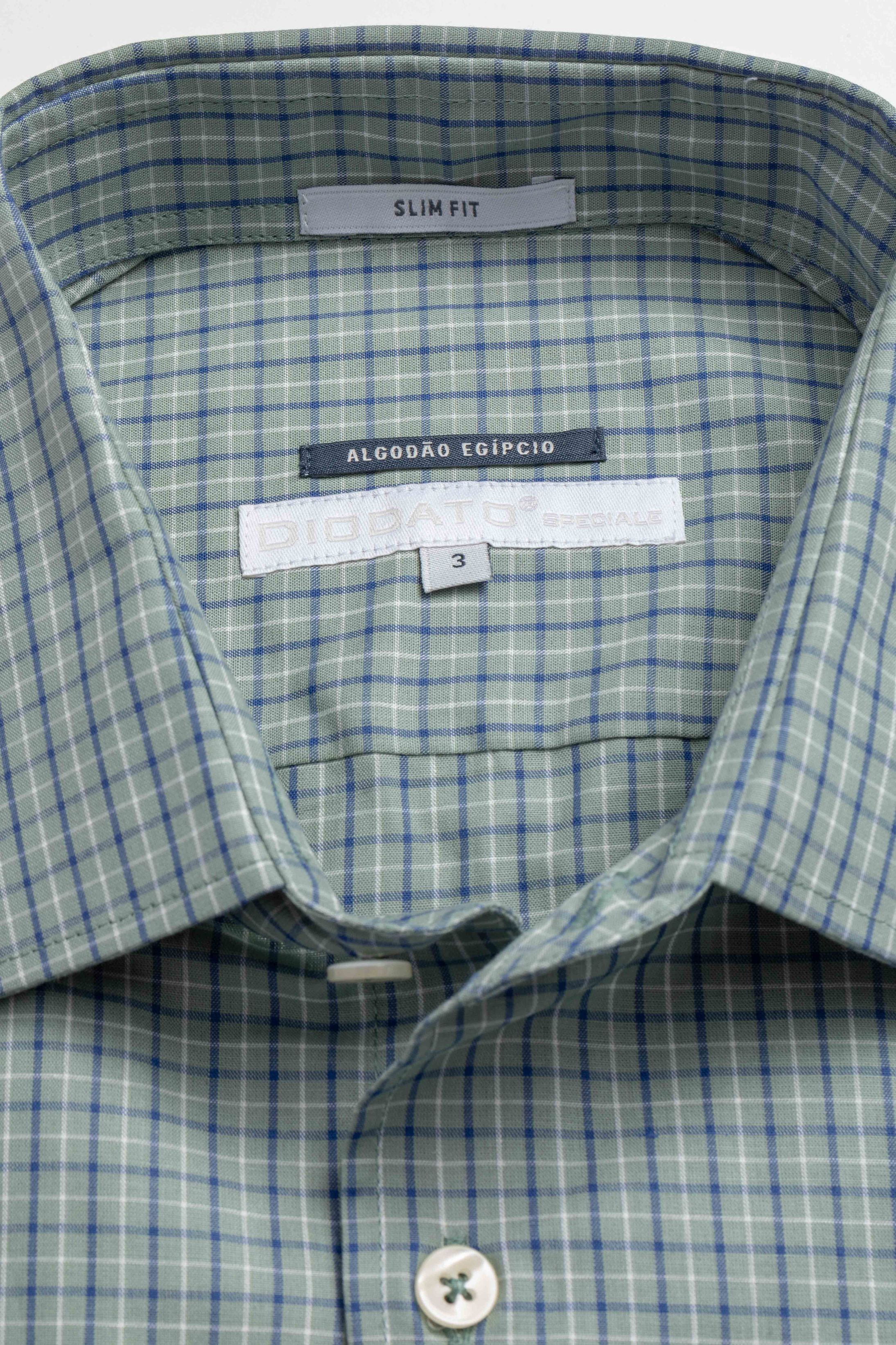 Camisa Manga Longa Slim fit Verde Quadriculado Azul