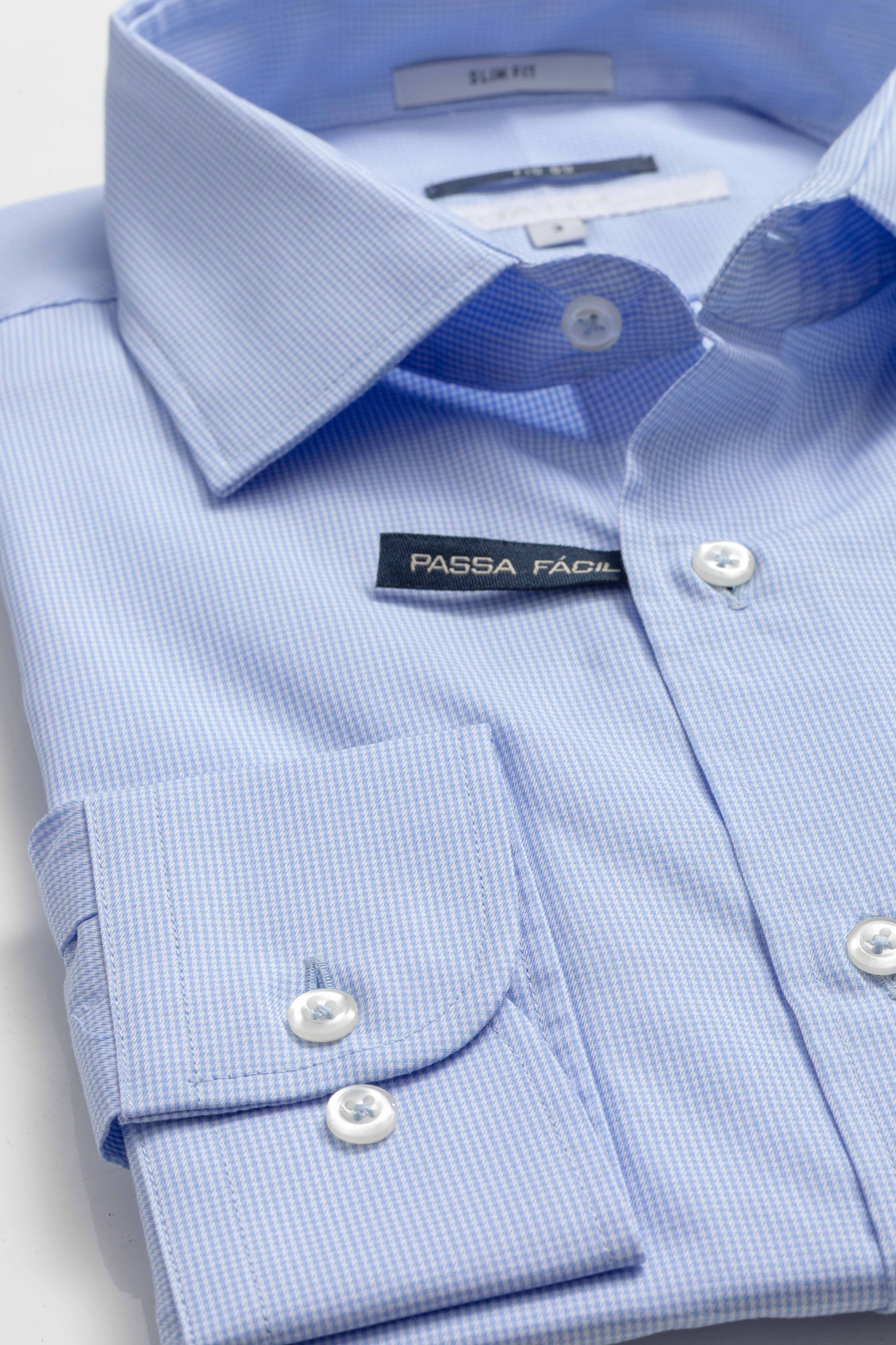 Camisa Manga Longa Slim fit Azul Claro Quadriculad - Diodato Alfaiataria