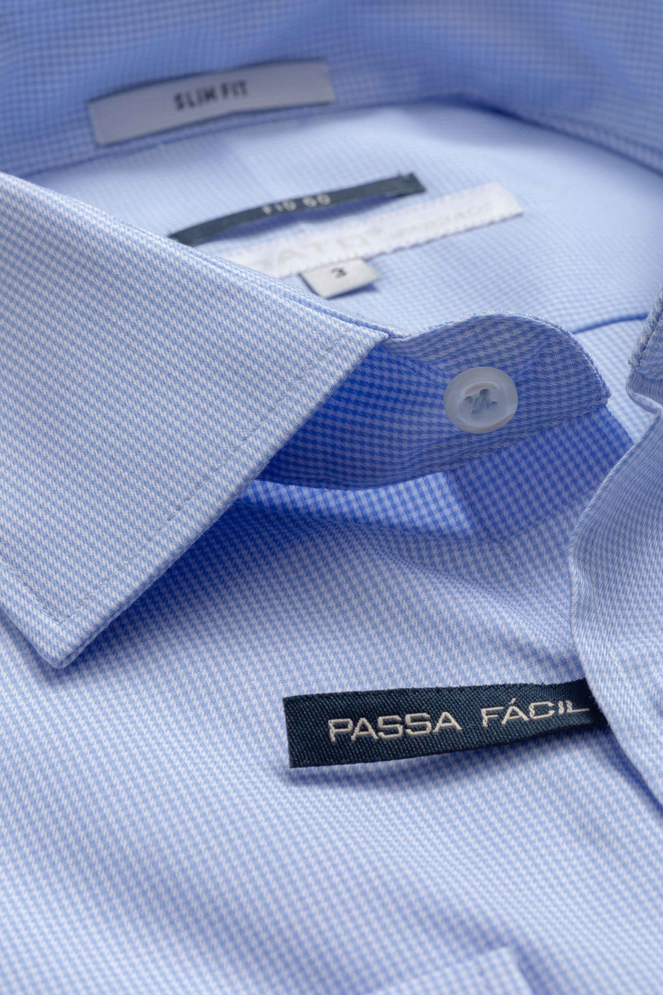 Camisa Manga Longa Slim fit Azul Claro Quadriculado