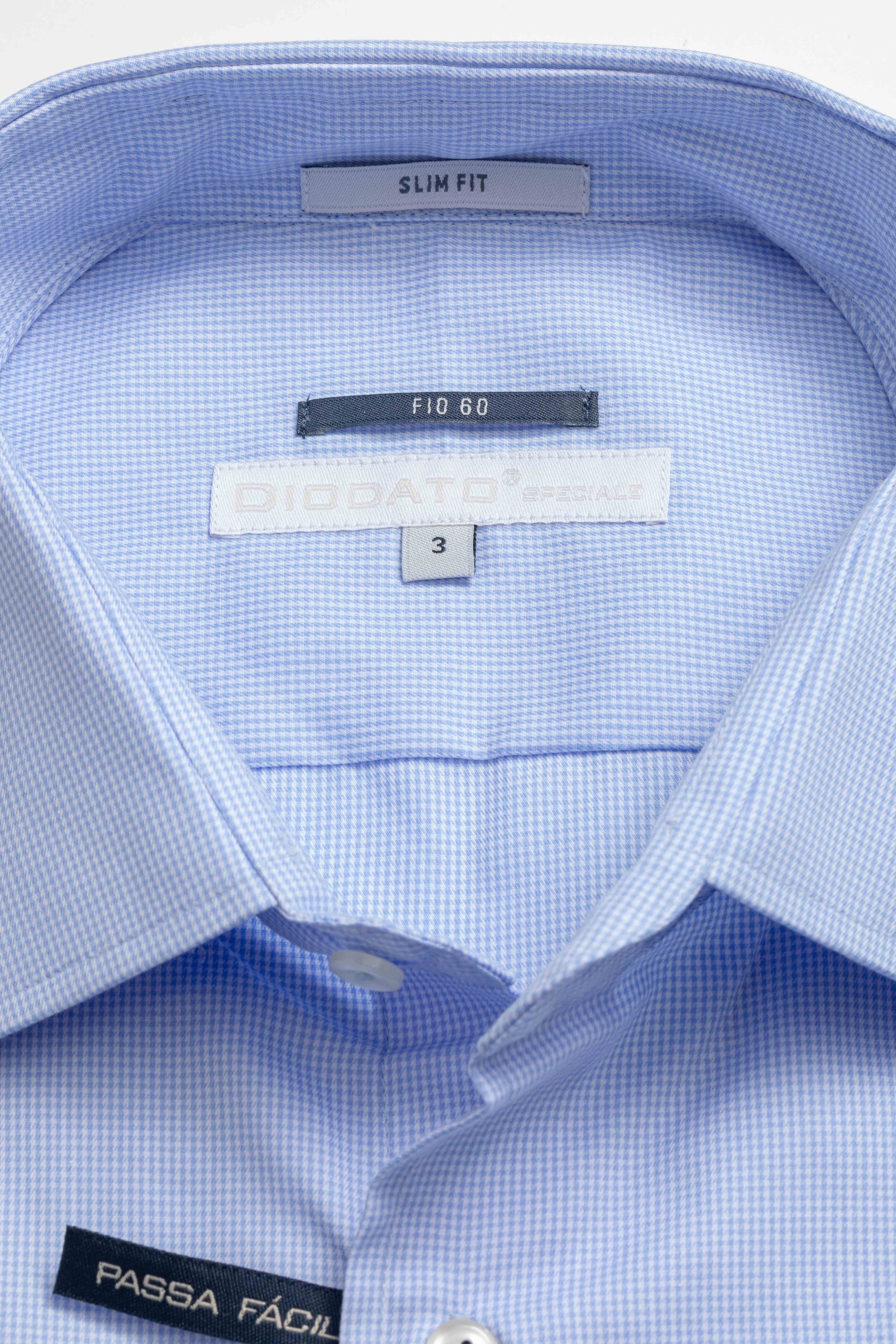 Camisa Manga Longa Slim fit Azul Claro Quadriculado