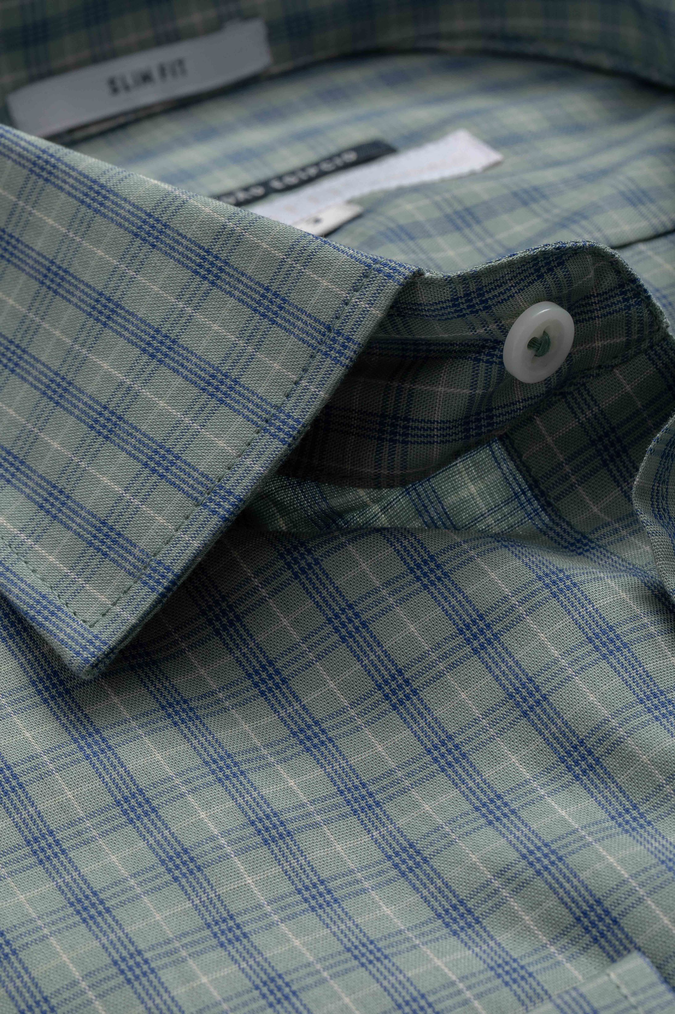Camisa Manga Longa Slim fit Verde Xadrez Azul 