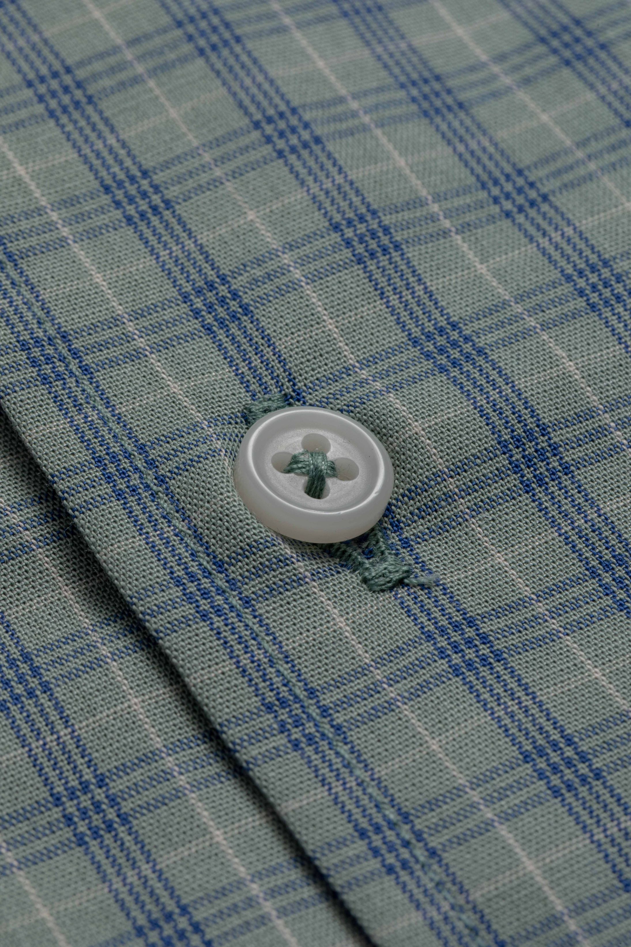 Camisa Manga Longa Slim fit Verde Xadrez Azul 