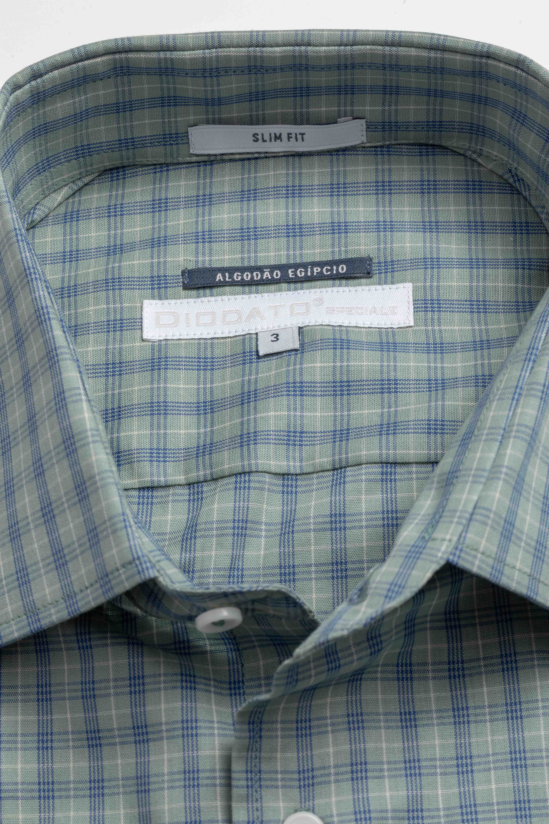 Camisa Manga Longa Slim fit Verde Xadrez Azul 