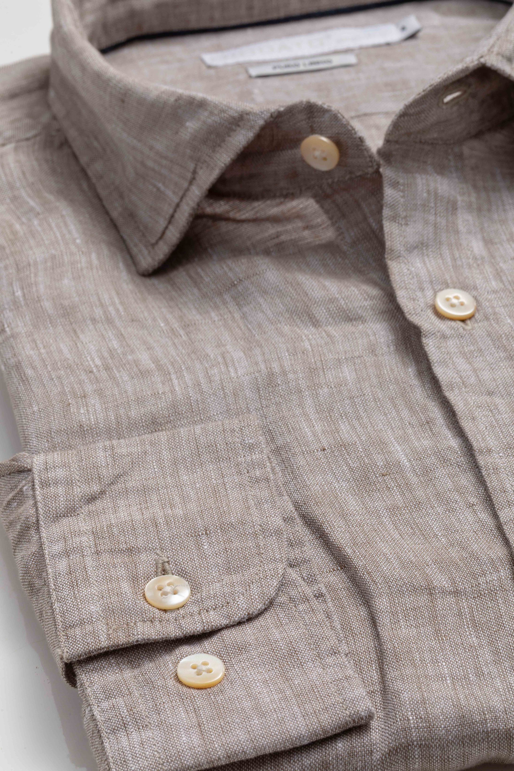 Camisa Manga Longa Regular Linho Marrom - Diodato Alfaiataria