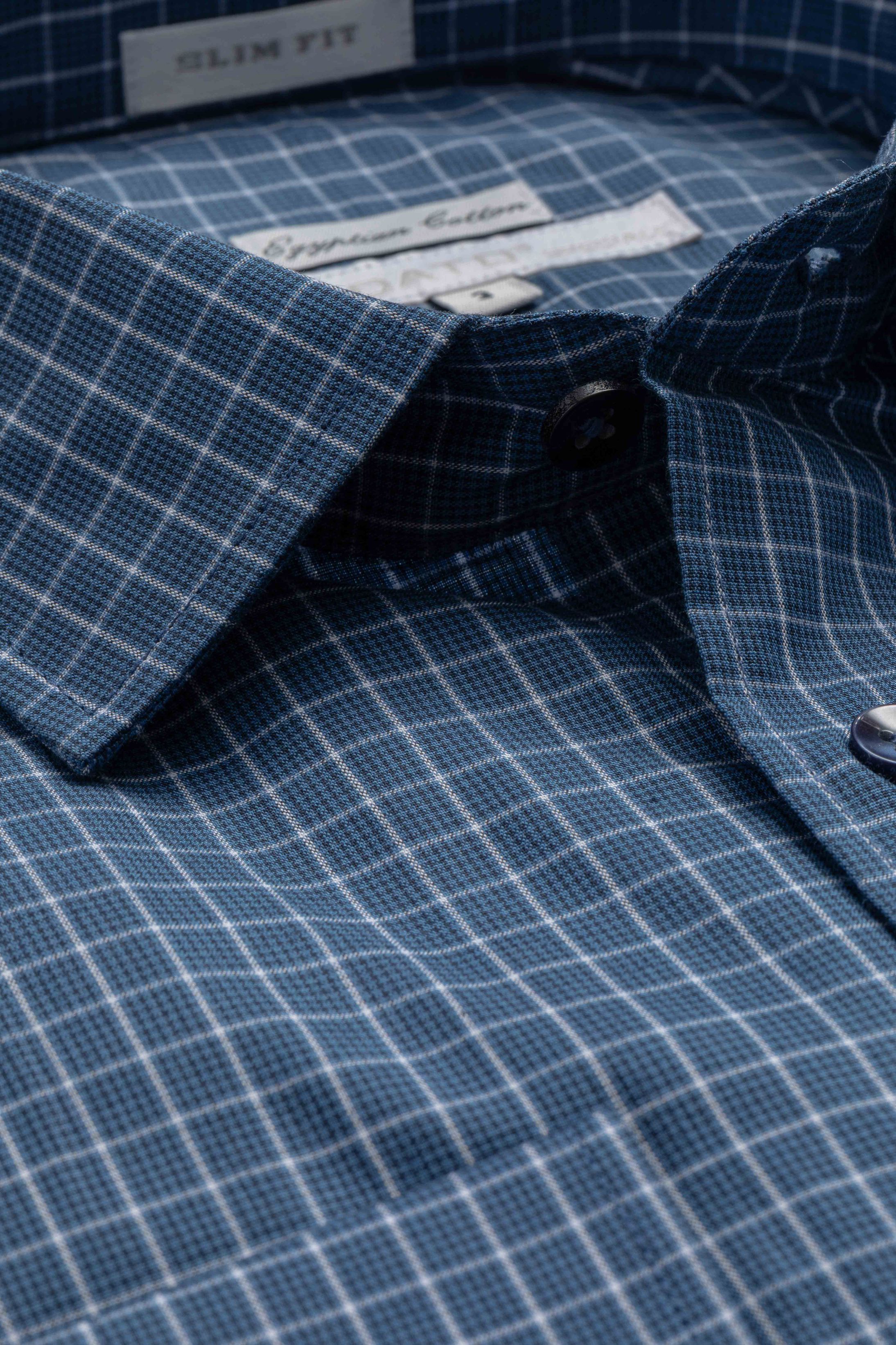 Camisa Manga Longa Slim fit Quadriculdo Marinho