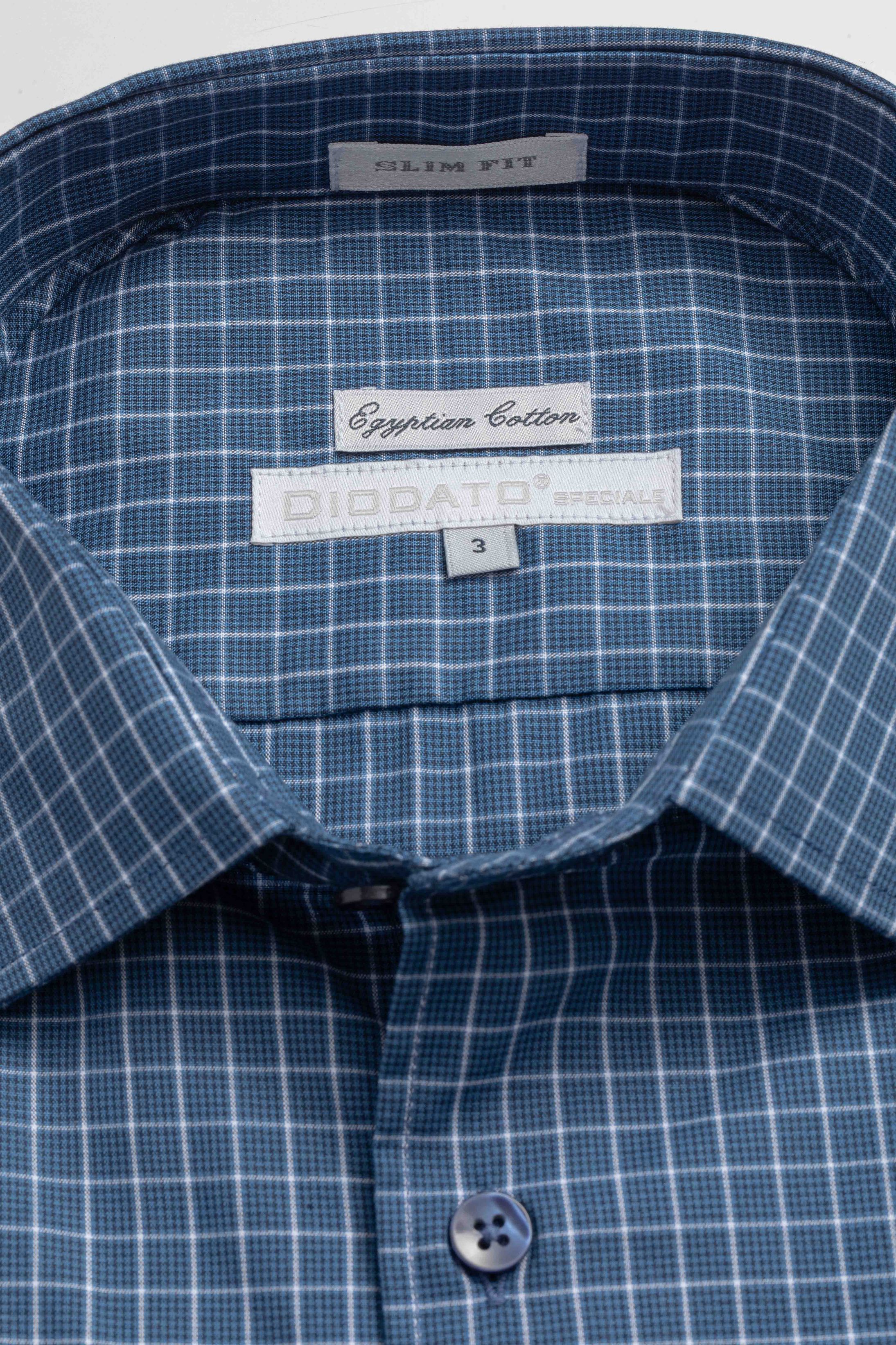 Camisa Manga Longa Slim fit Quadriculdo Marinho