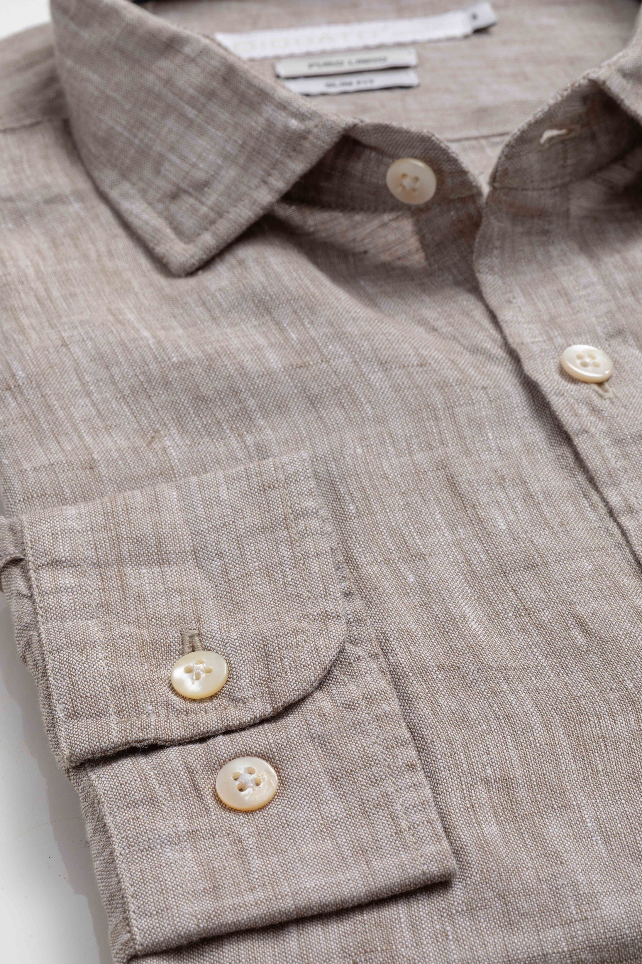 Camisa Manga Longa Slim Fit Linho Marrom - Diodato Alfaiataria