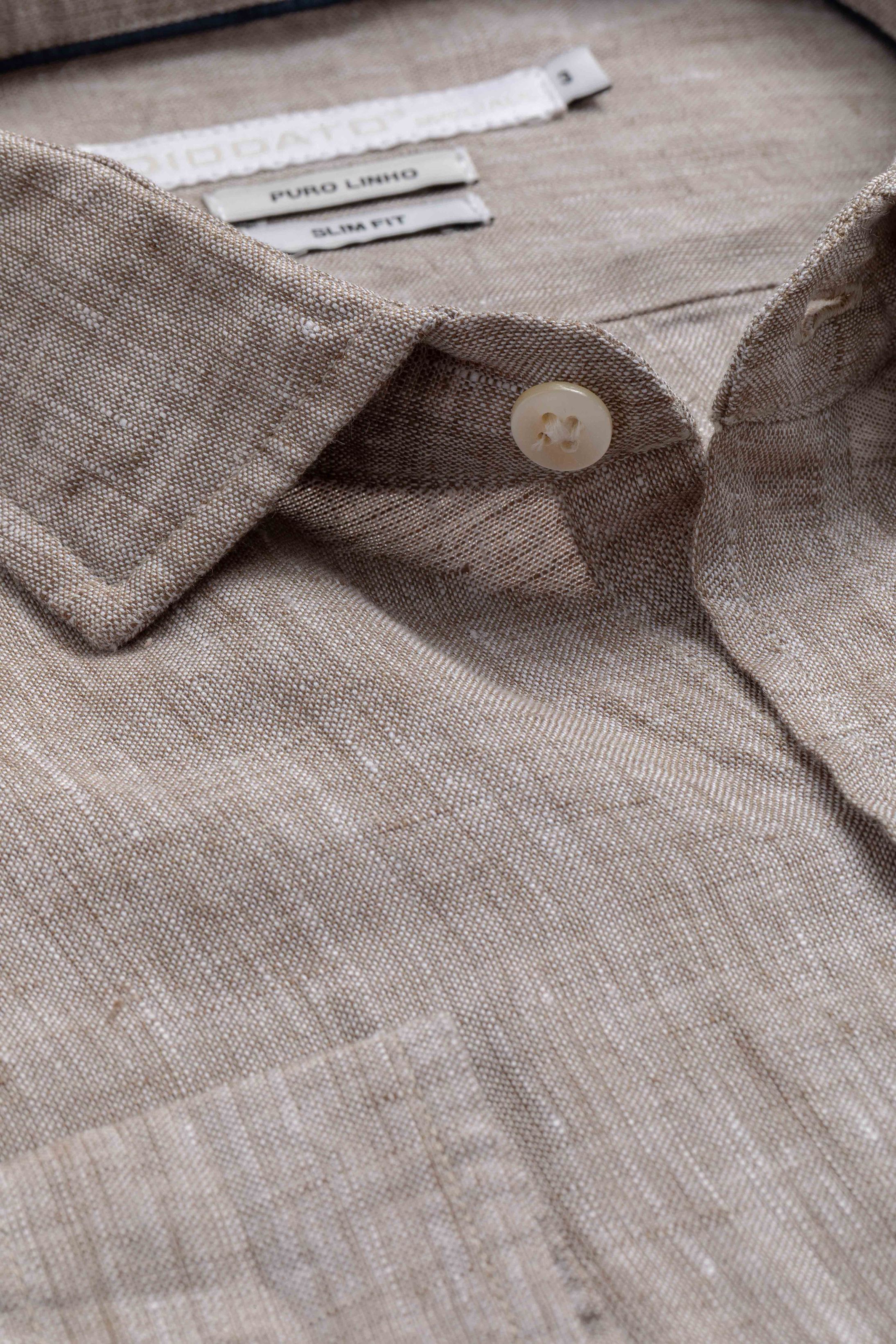 Camisa Manga Longa Slim Fit Linho Marrom