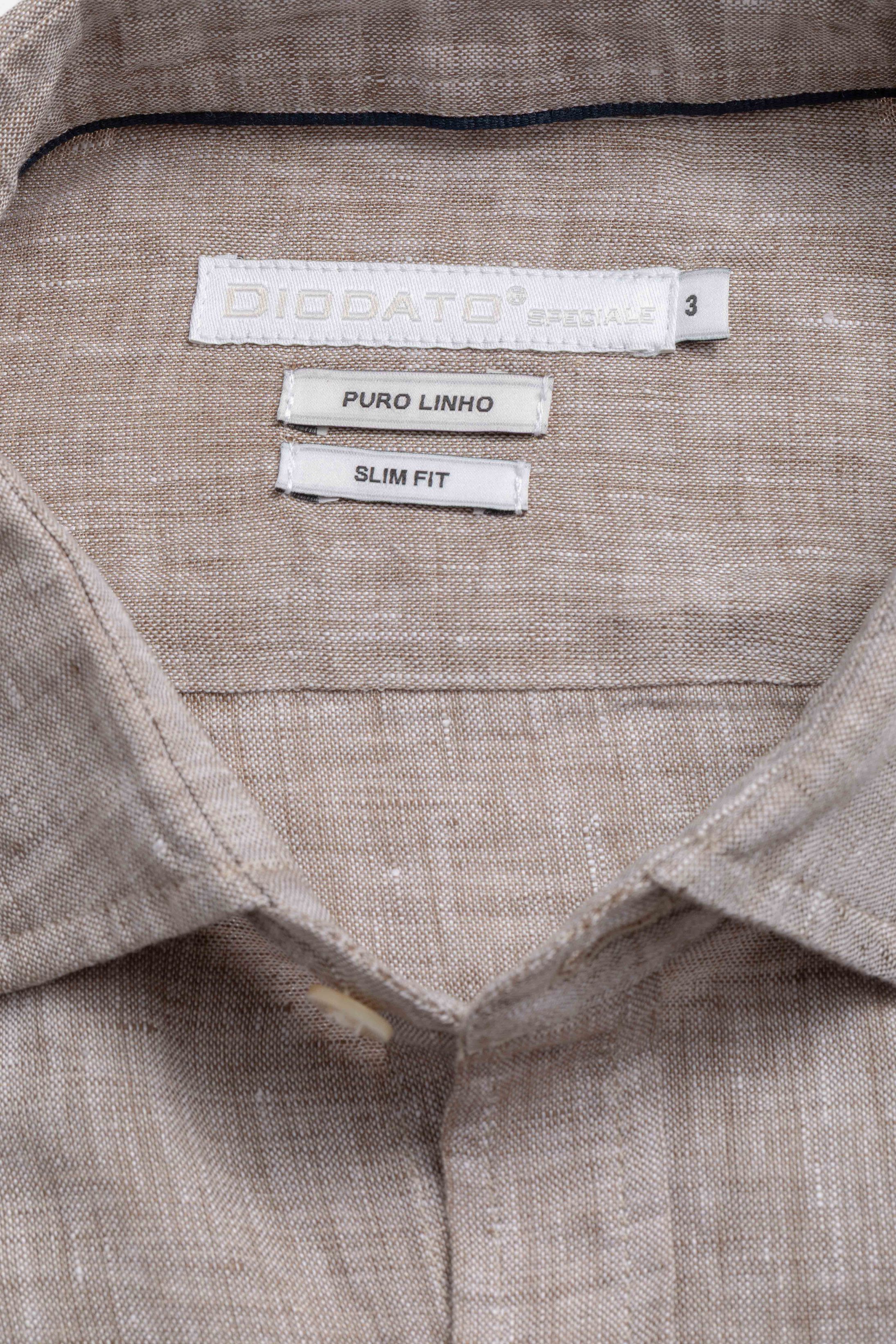 Camisa Manga Longa Slim Fit Linho Marrom
