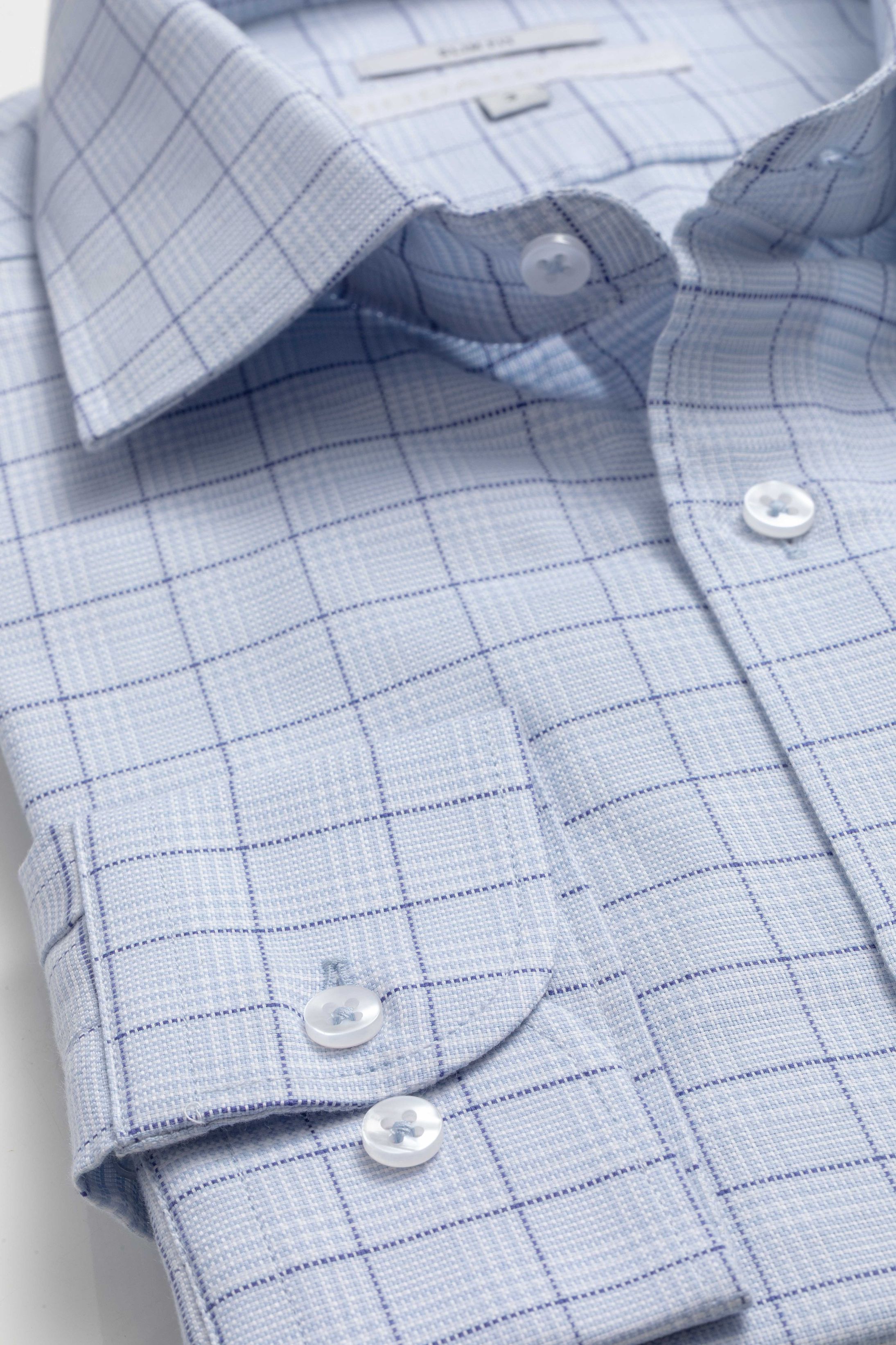 Camisa Manga Longa Slim fit Azul Xadrez