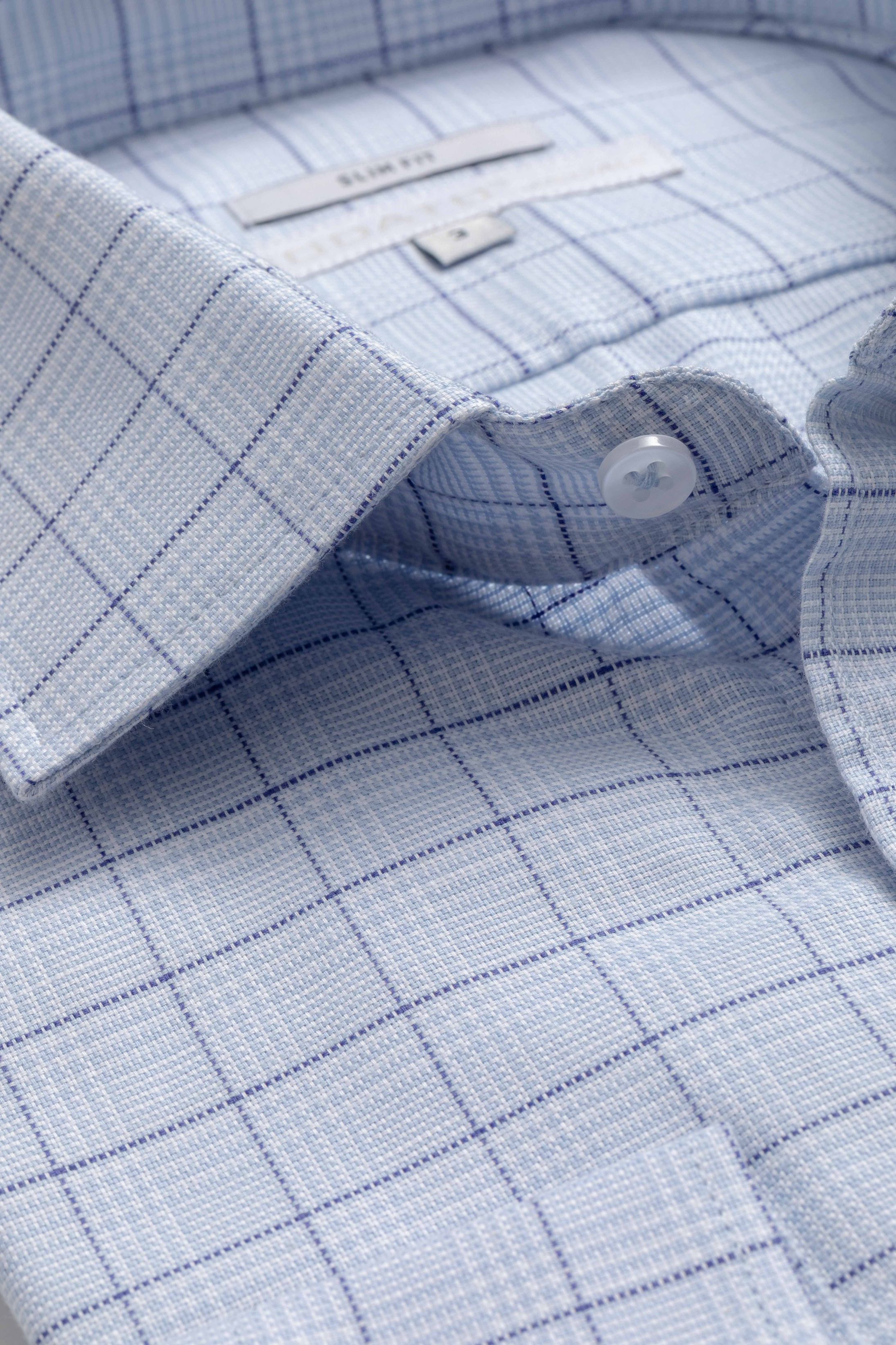 Camisa Manga Longa Slim fit Azul Xadrez