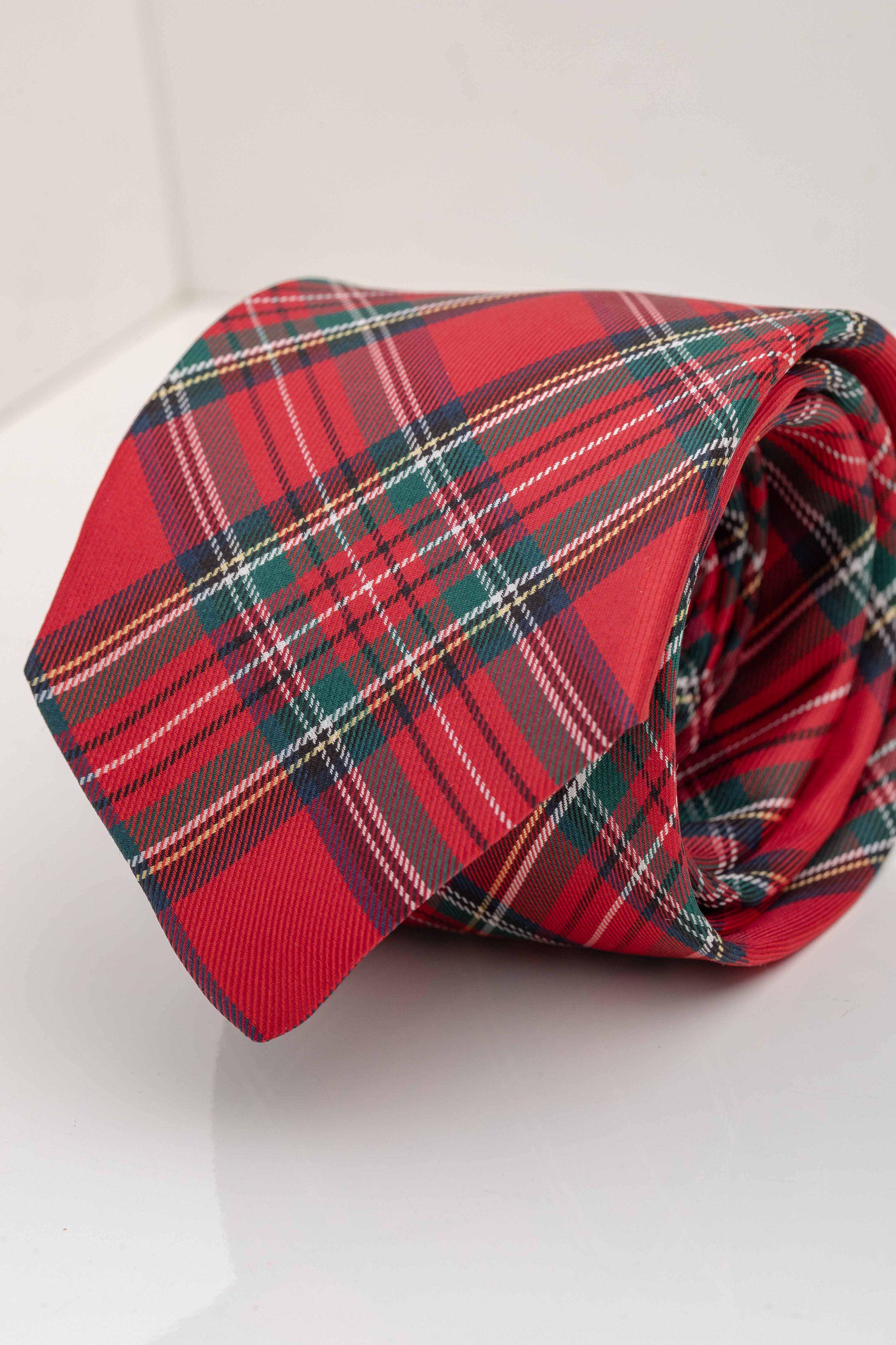 Gravata Seda Italiana Xadrez Vermelha