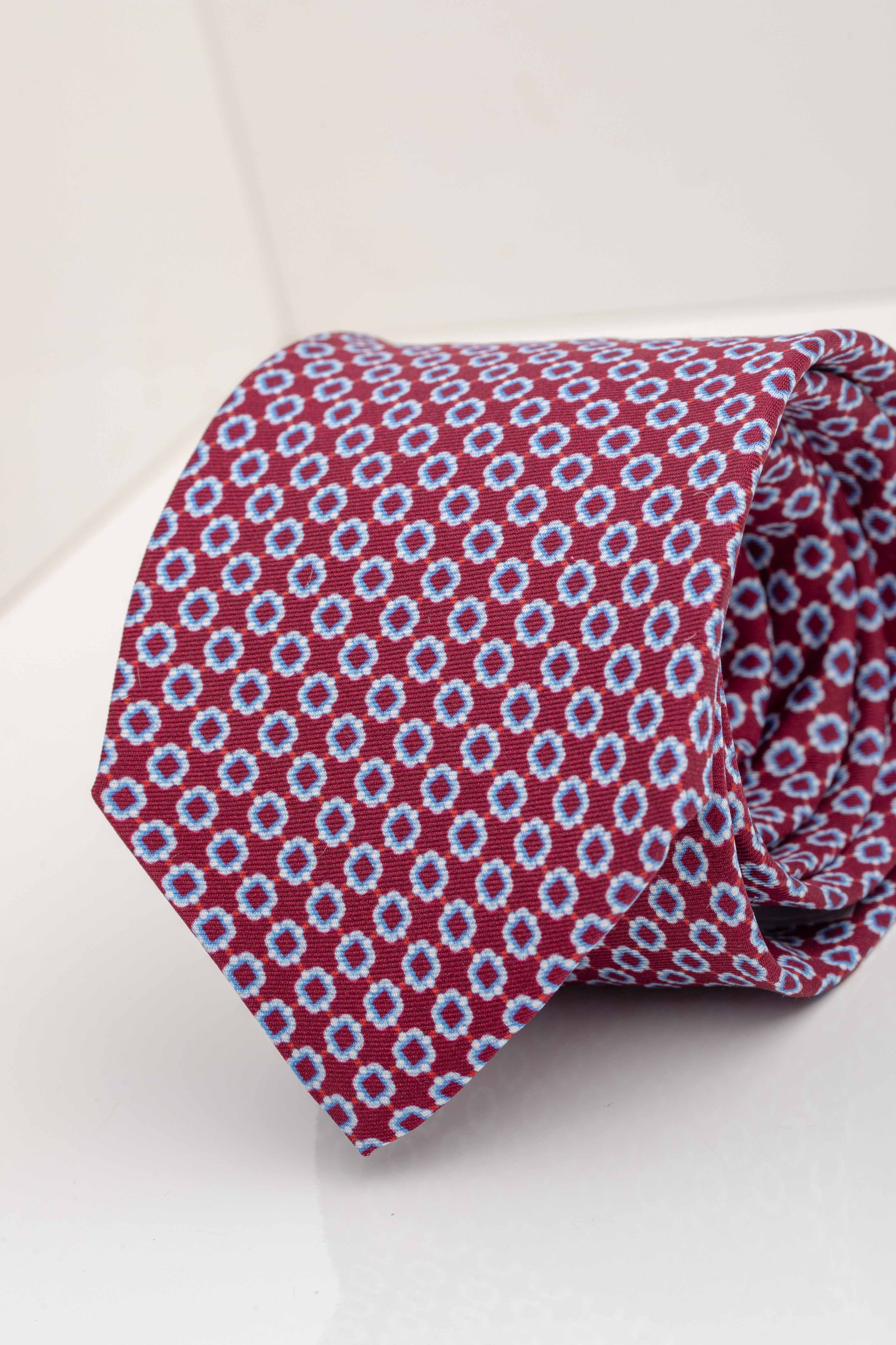Gravata Seda Italiana Micro desenho Vermelha com Azul