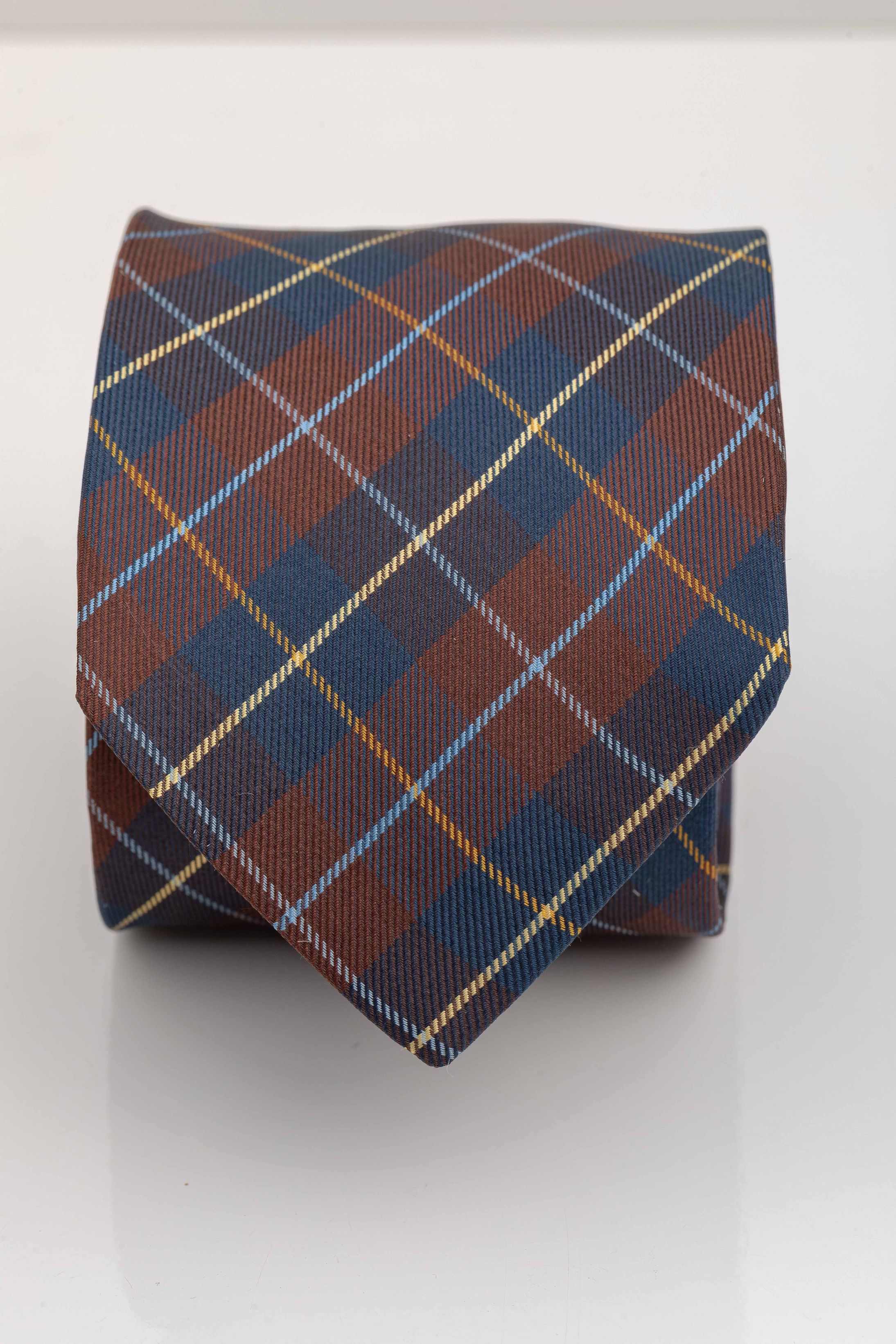 Gravata Seda Italiana Xadrez Marrom - Diodato Alfaiataria