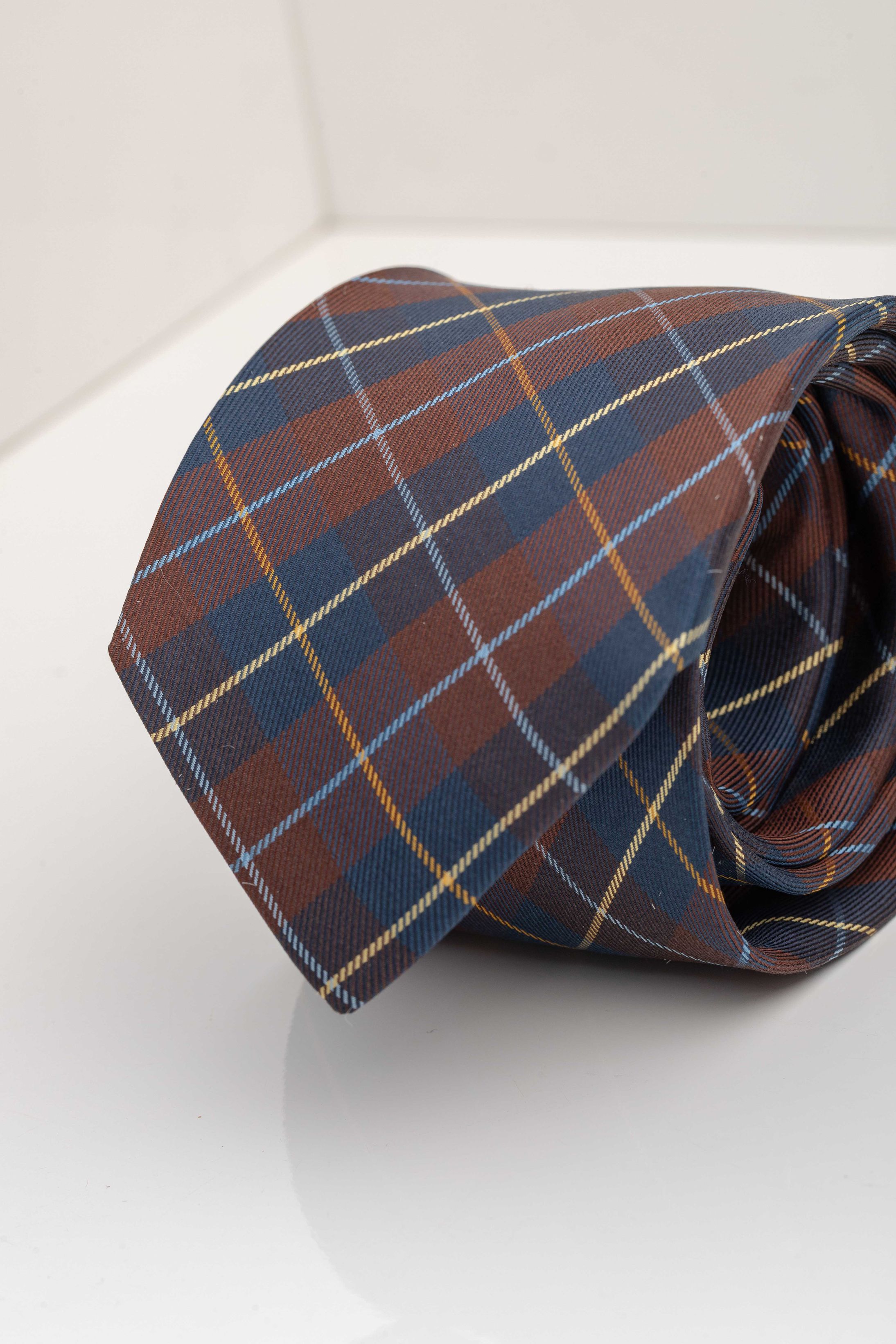 Gravata Seda Italiana Xadrez Marrom