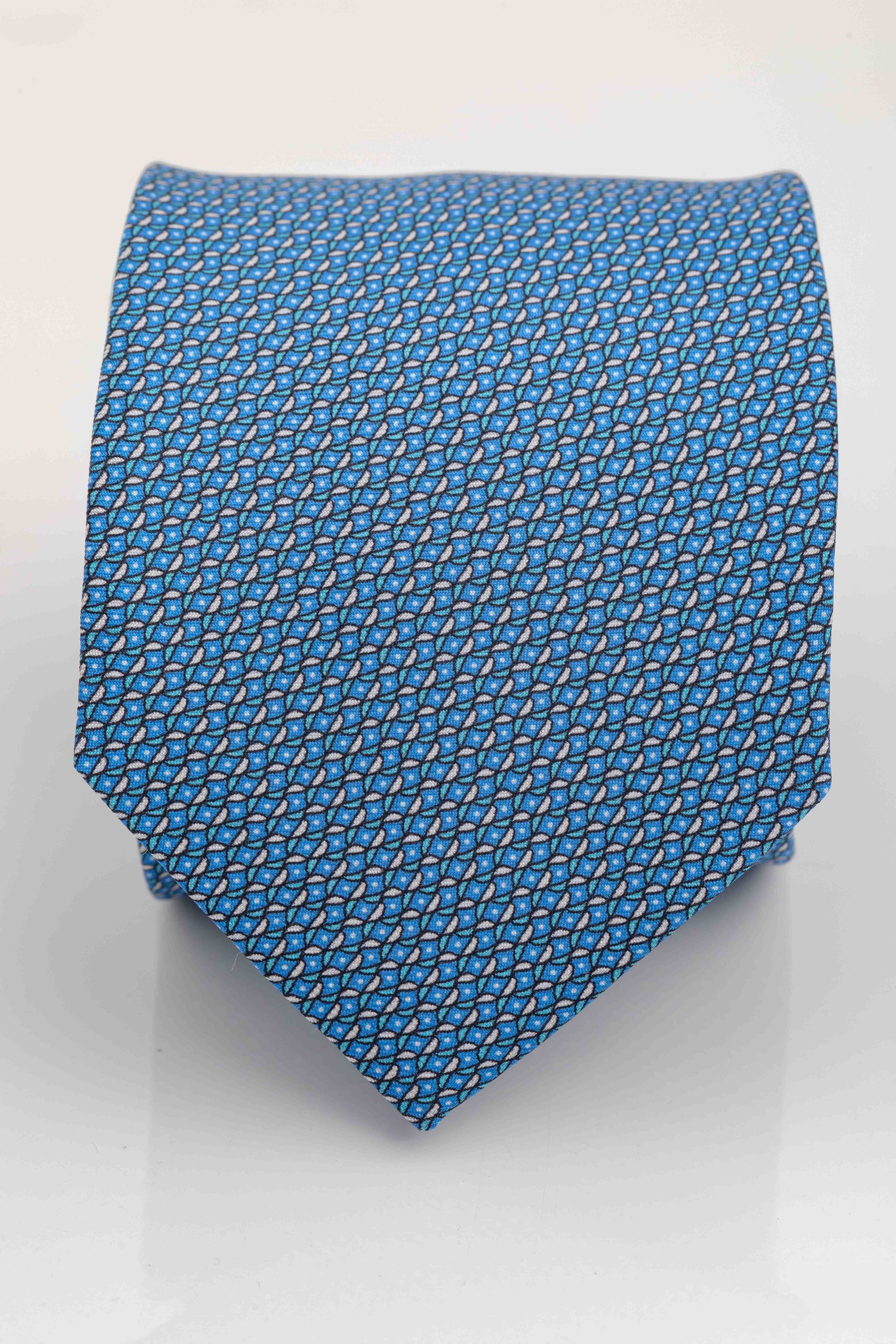 Gravata Seda Italiana Micro desenho Azul - Diodato Alfaiataria