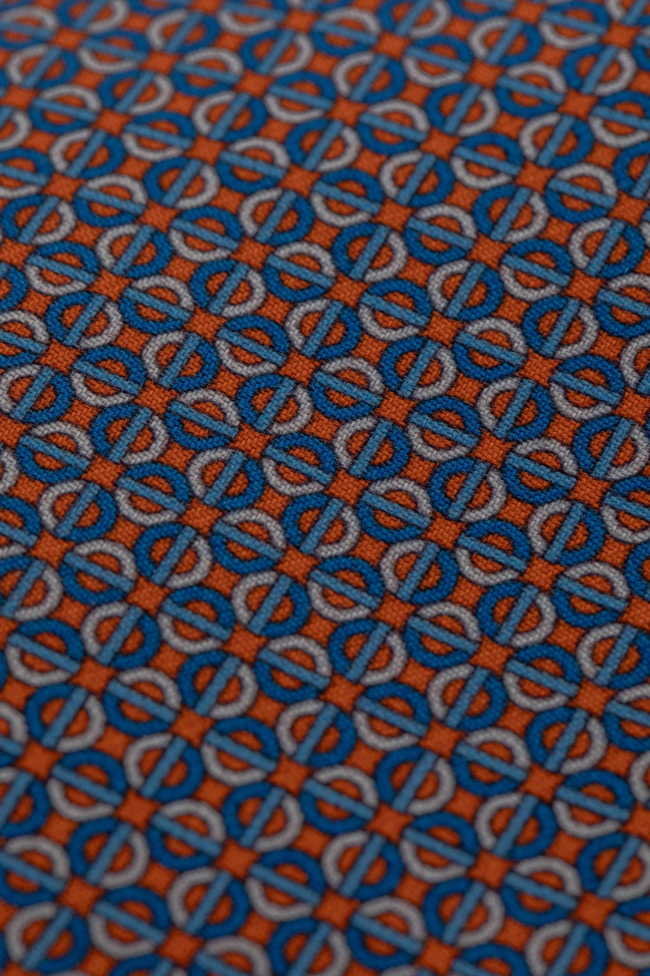Gravata Seda Italiana Laranja Micro desenho Azul