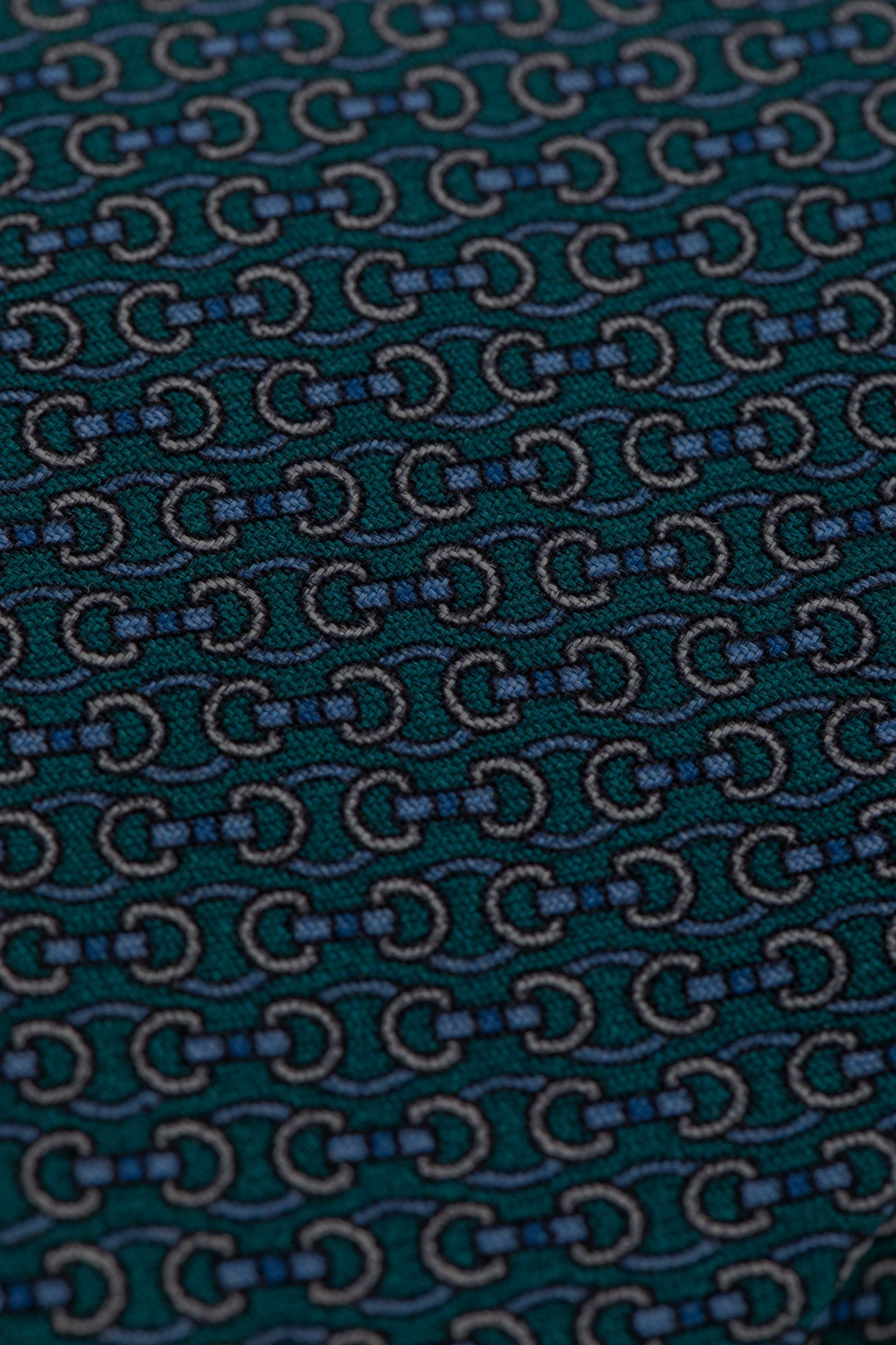 Gravata Seda Italiana Verde Micro desenho Azul