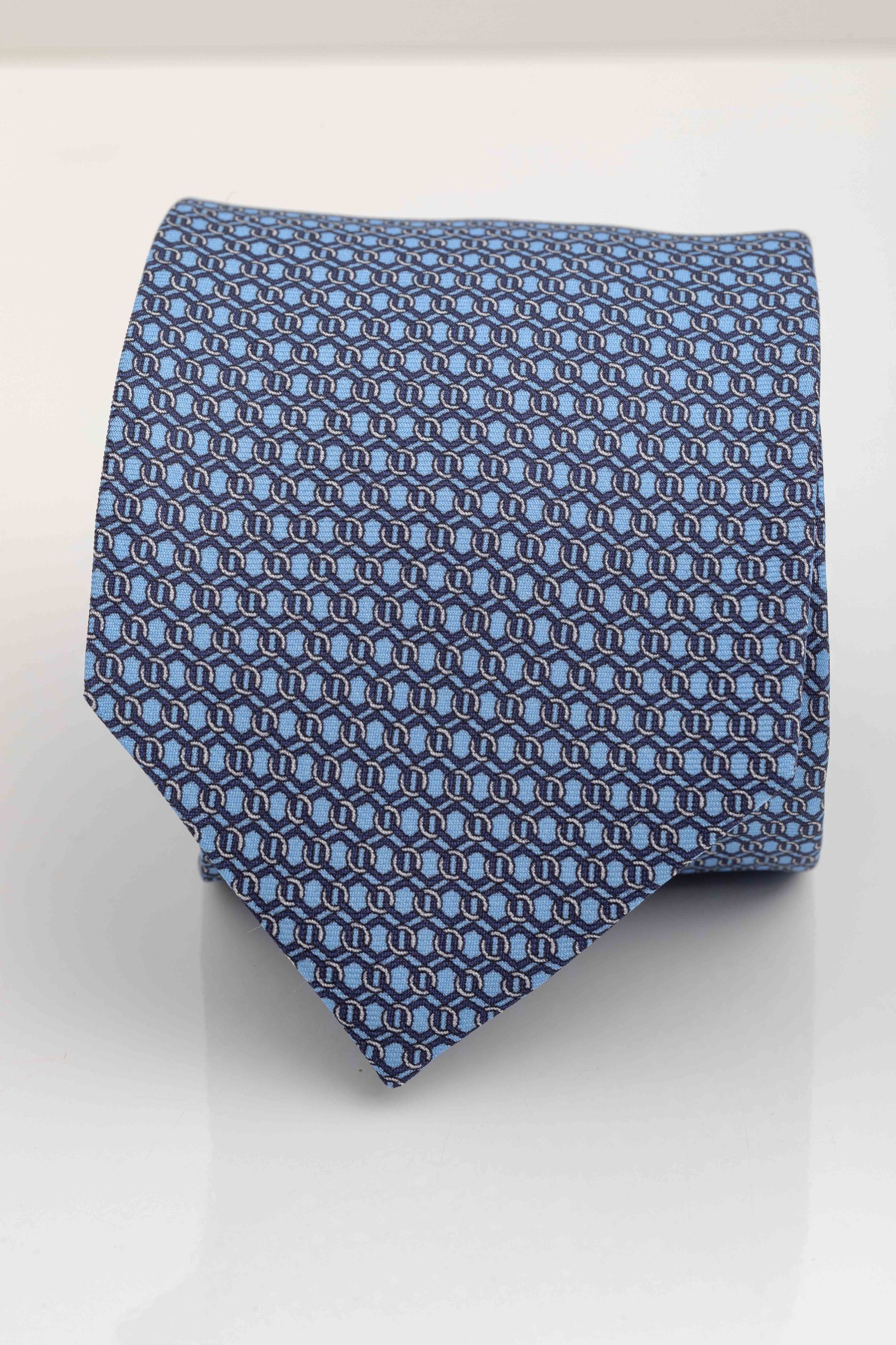 Gravata Seda Italiana Azul claro com Marinho - Diodato Alfaiataria