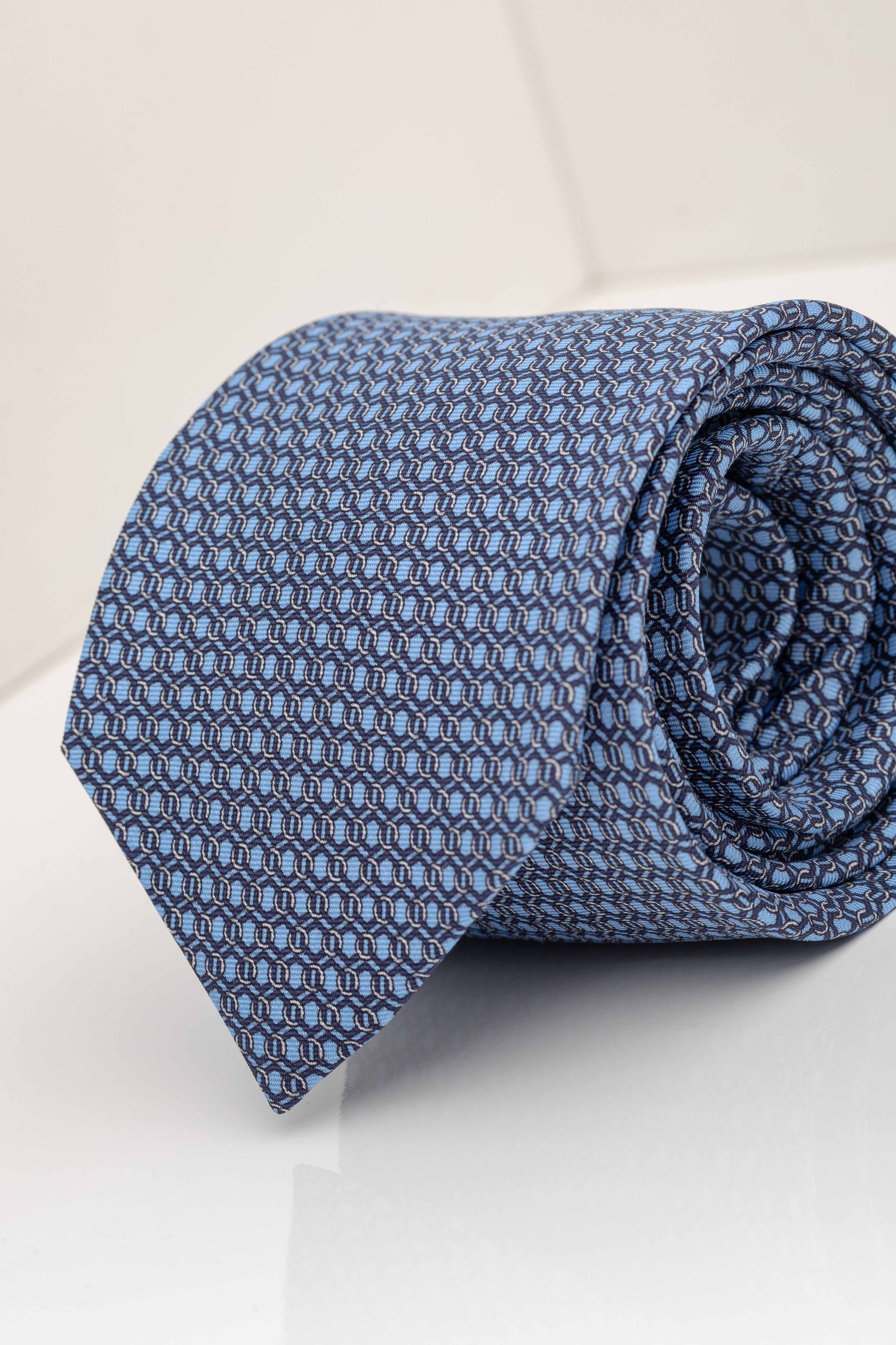 Gravata Seda Italiana Azul claro com Marinho