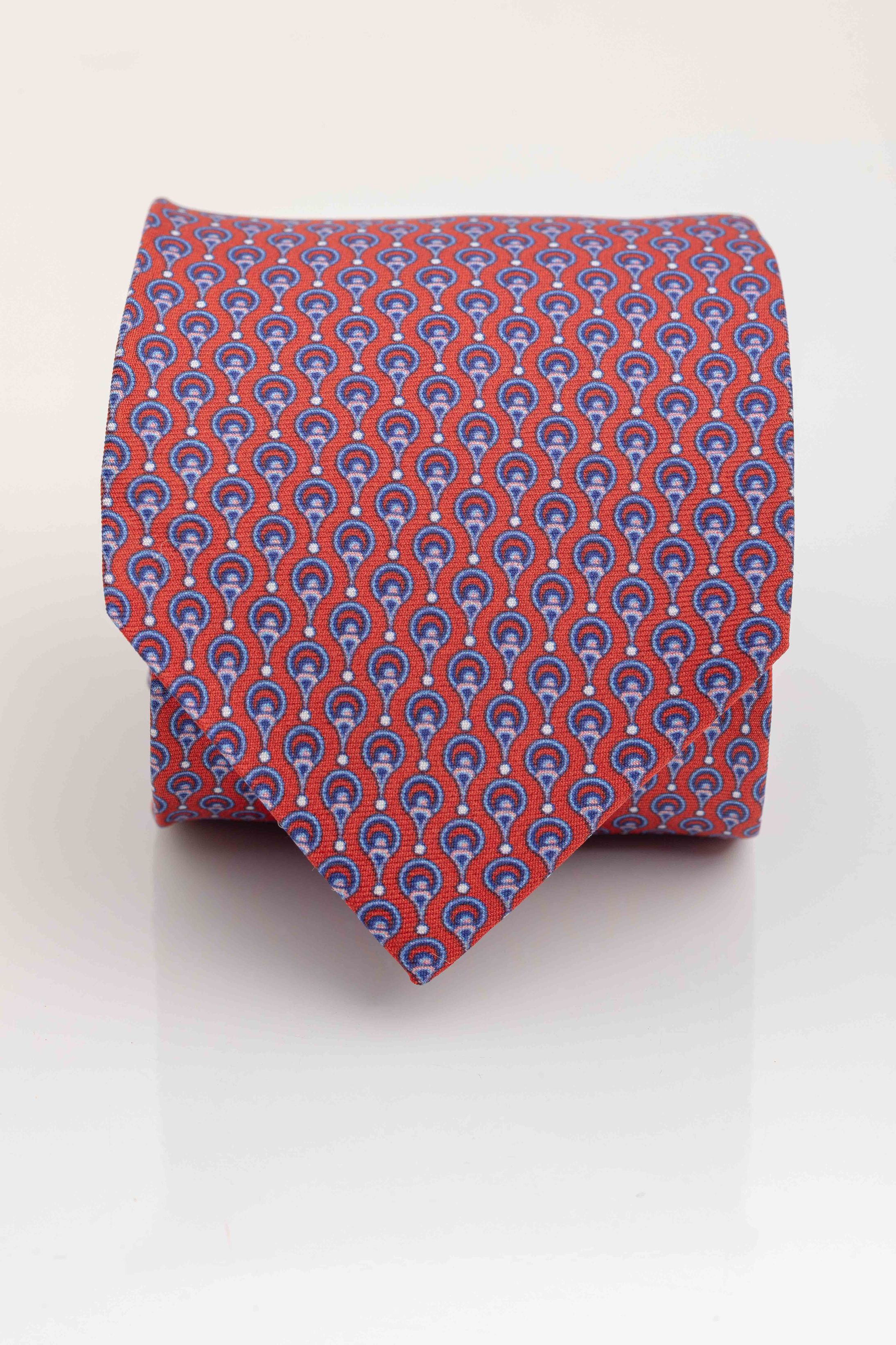 Gravata Seda Italiana Vermelha Micro desenho Azul - Diodato Alfaiataria