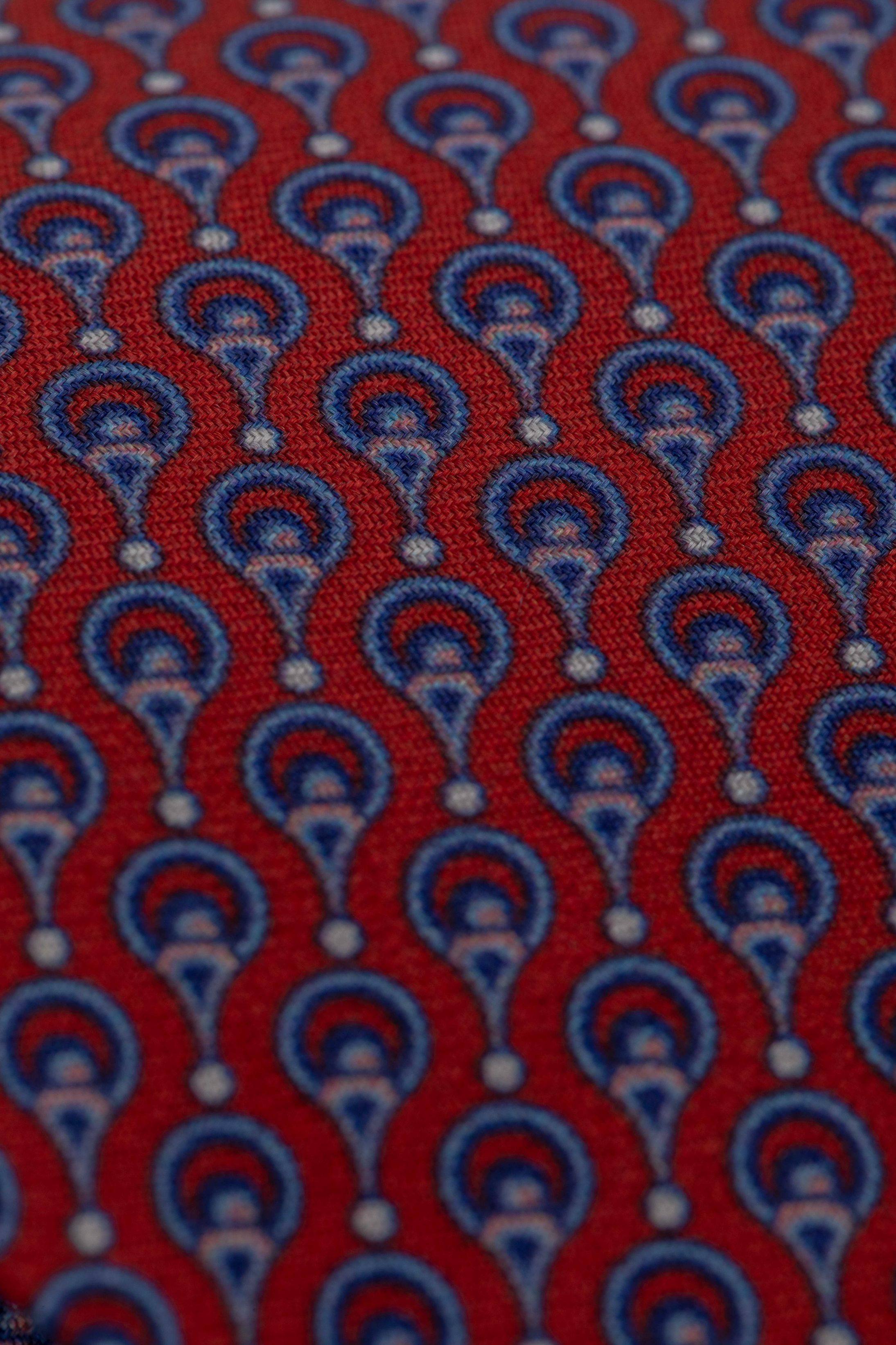 Gravata Seda Italiana Vermelha Micro desenho Azul