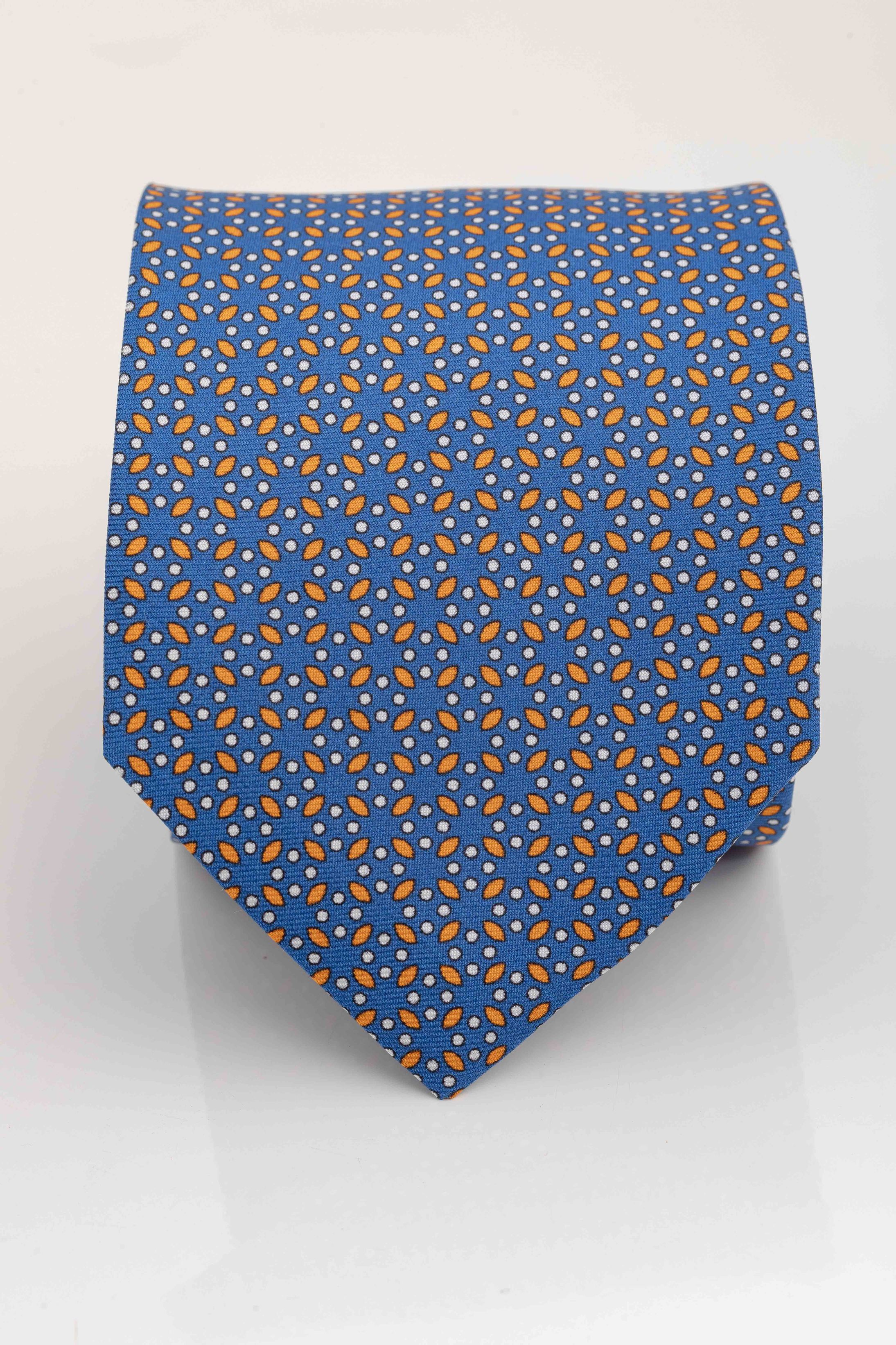 Gravata Seda Italiana Azul com laranja - Diodato Alfaiataria