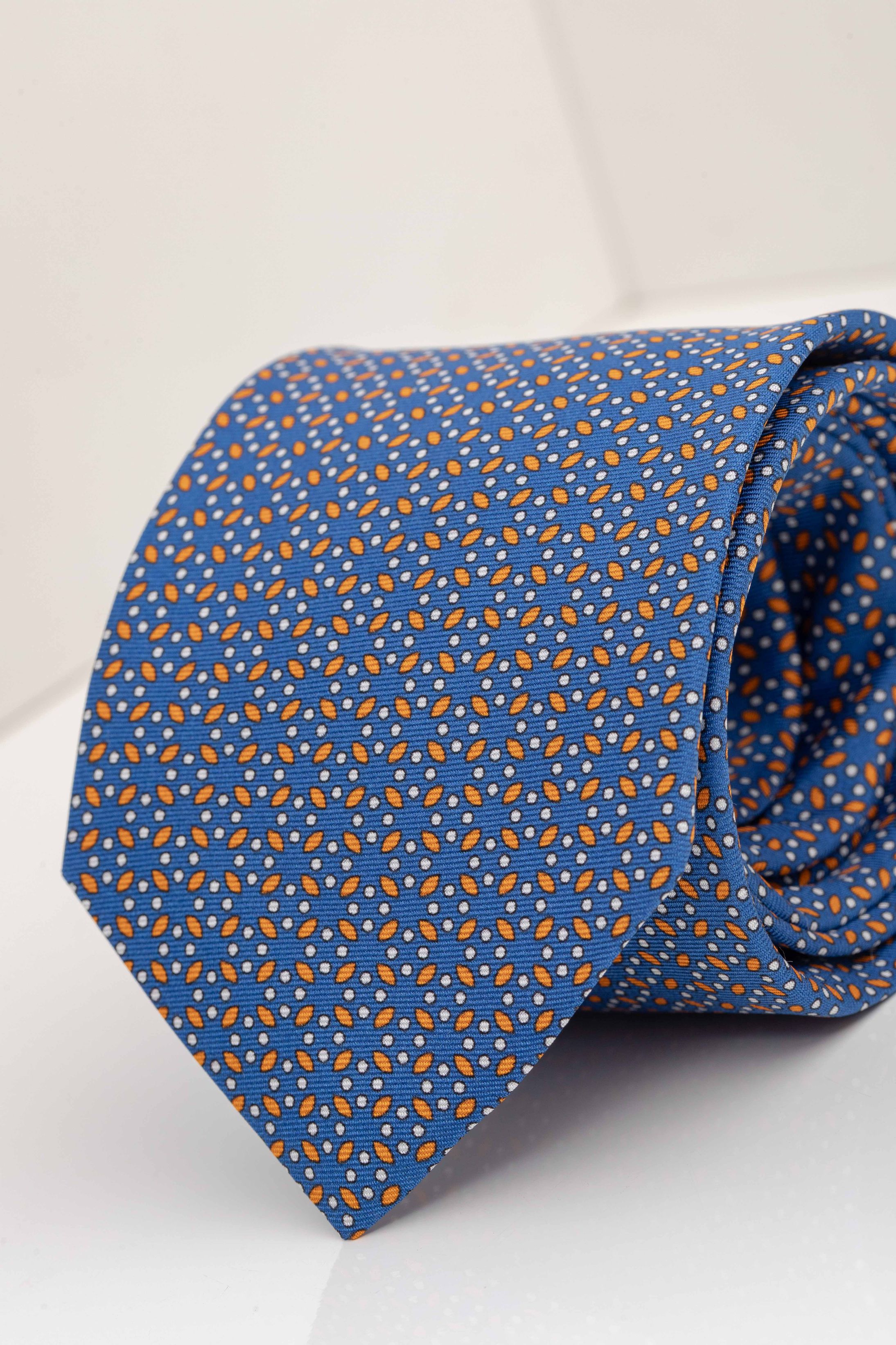 Gravata Seda Italiana Azul com laranja