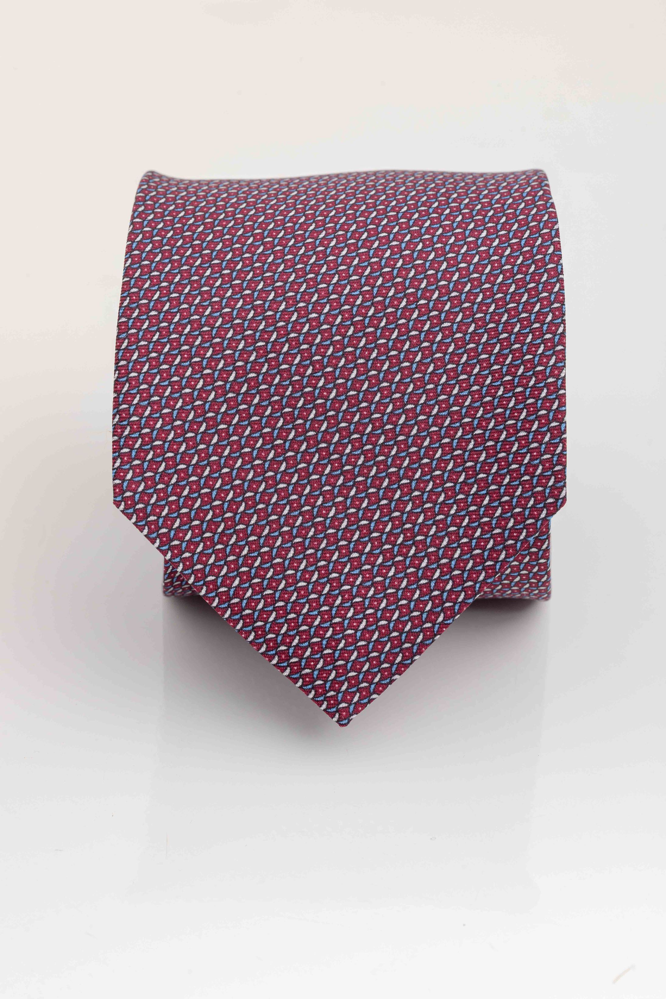 Gravata Seda Italiana Vinho Micro desenho azul - Diodato Alfaiataria