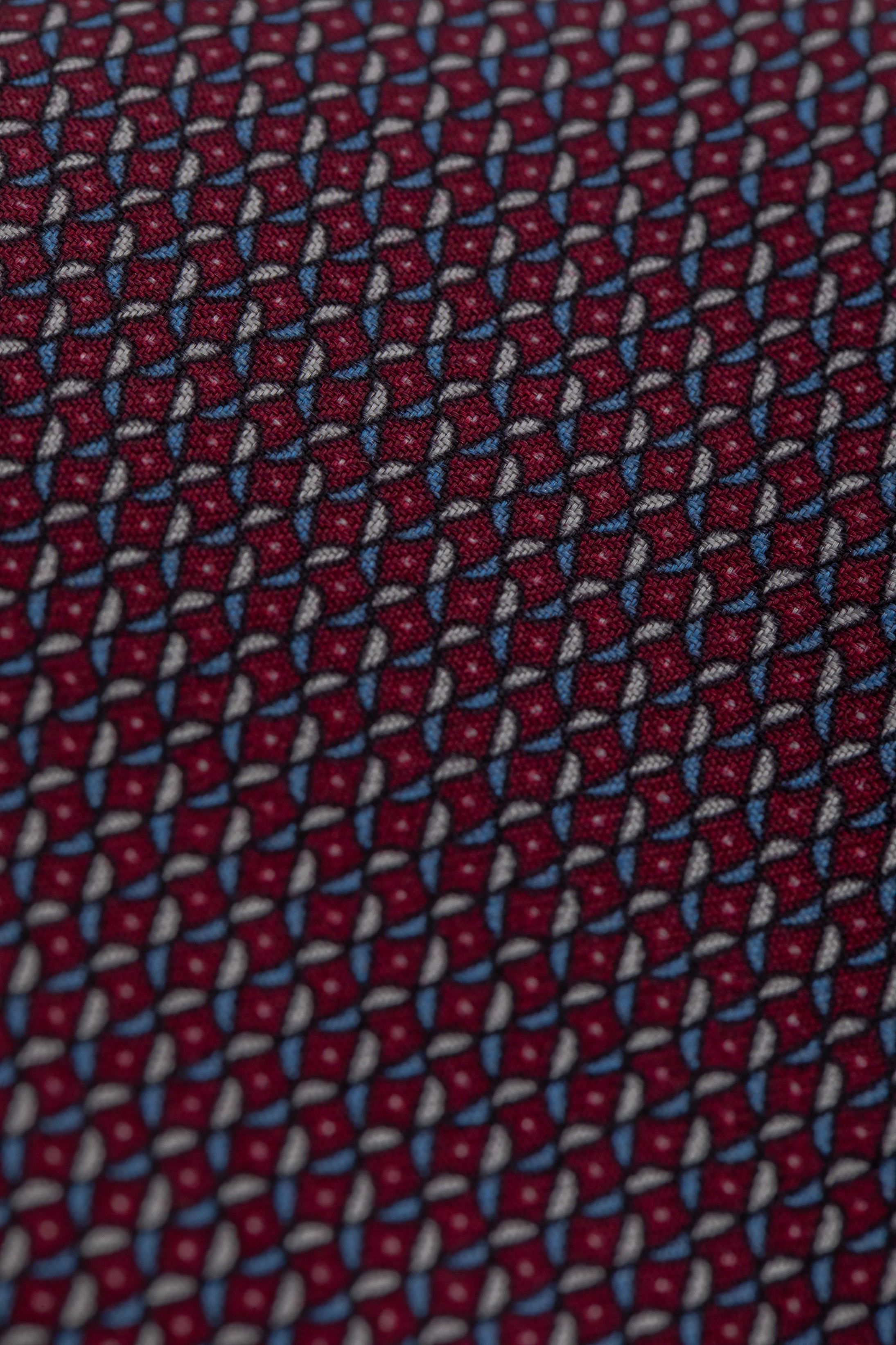 Gravata Seda Italiana Vinho Micro desenho azul