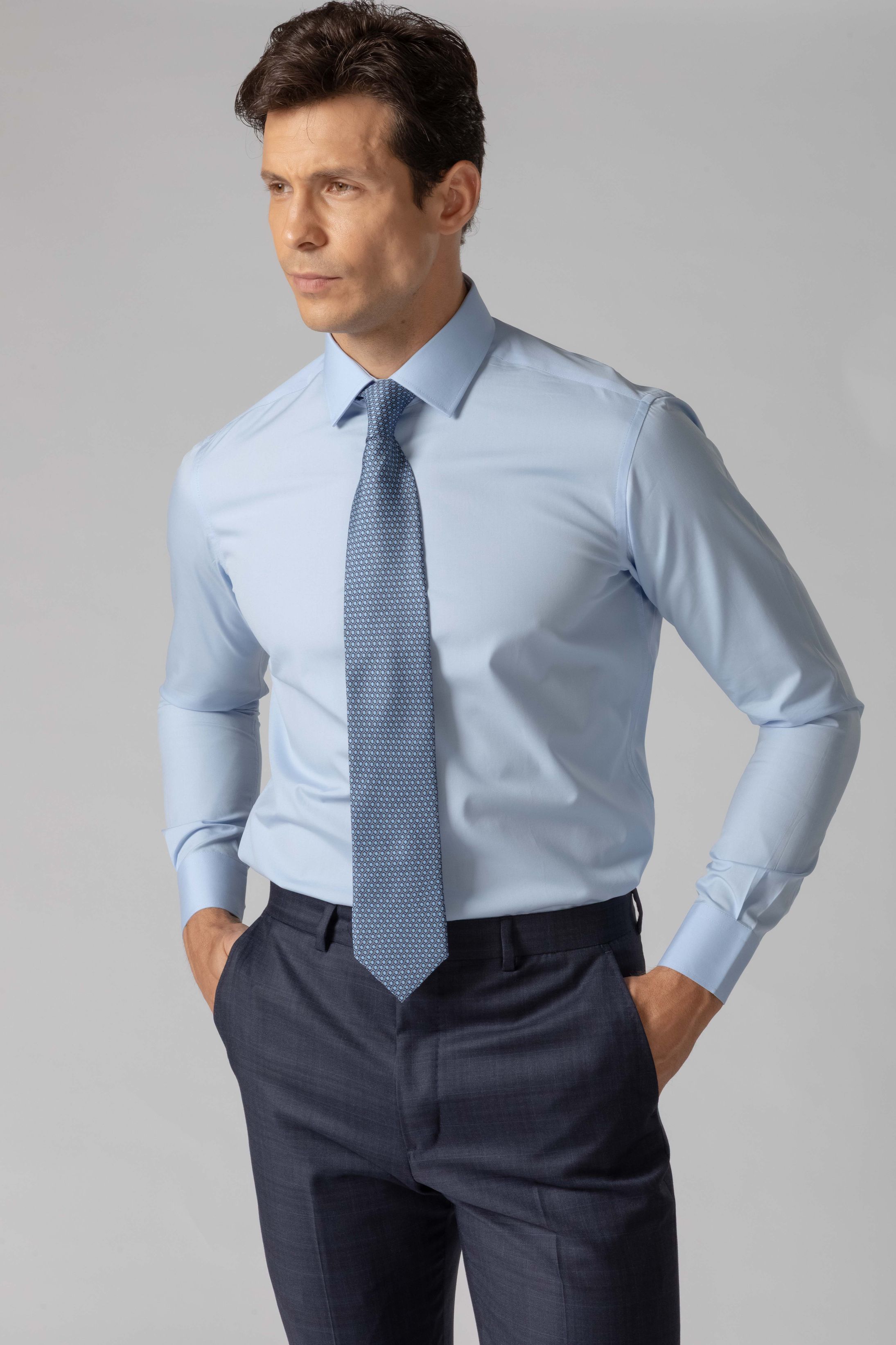 Camisa Social Slim fit Fio 80 Azul - Diodato Alfaiataria
