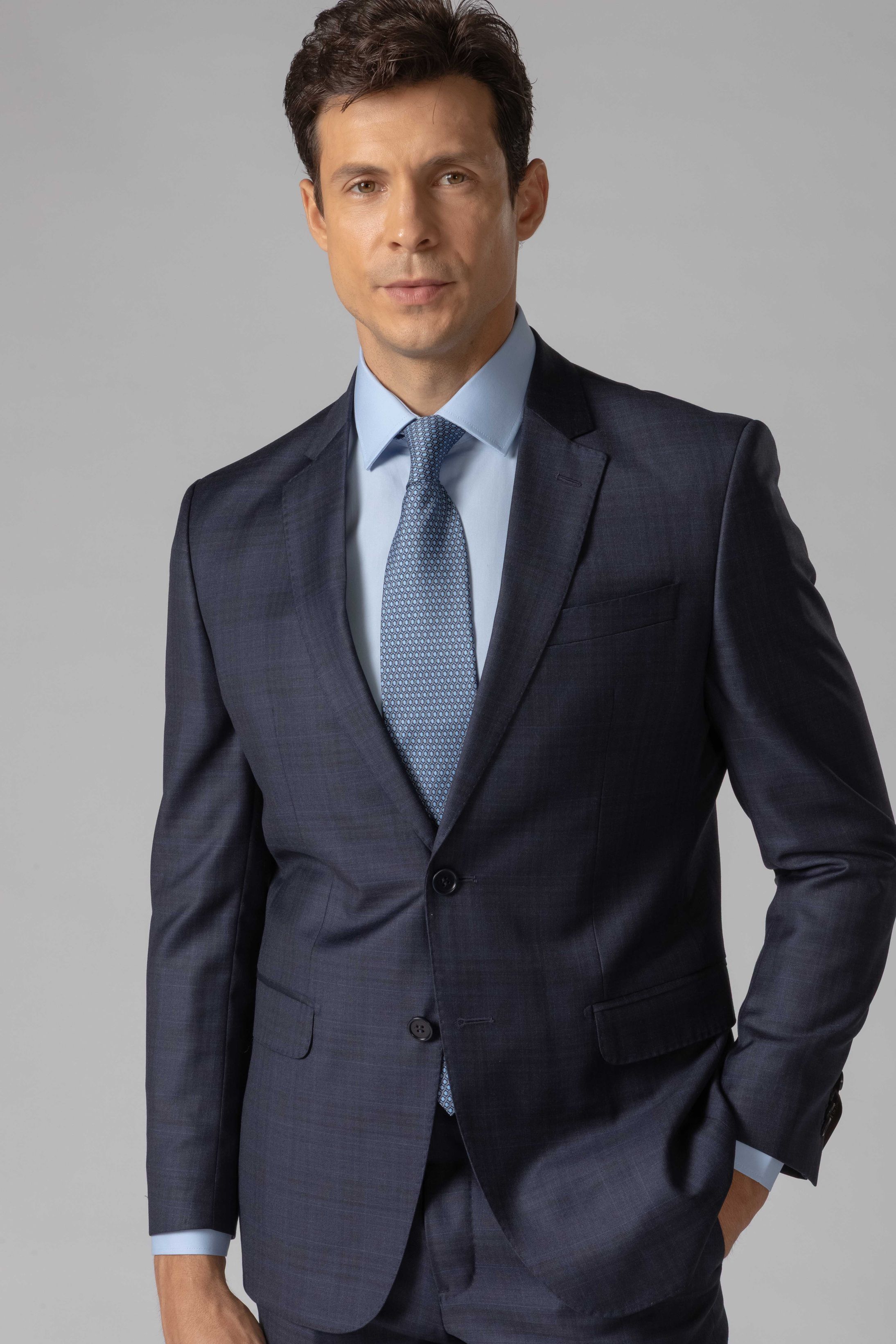 Costume Canônico Super 110 Slim Window Pane Marinho 