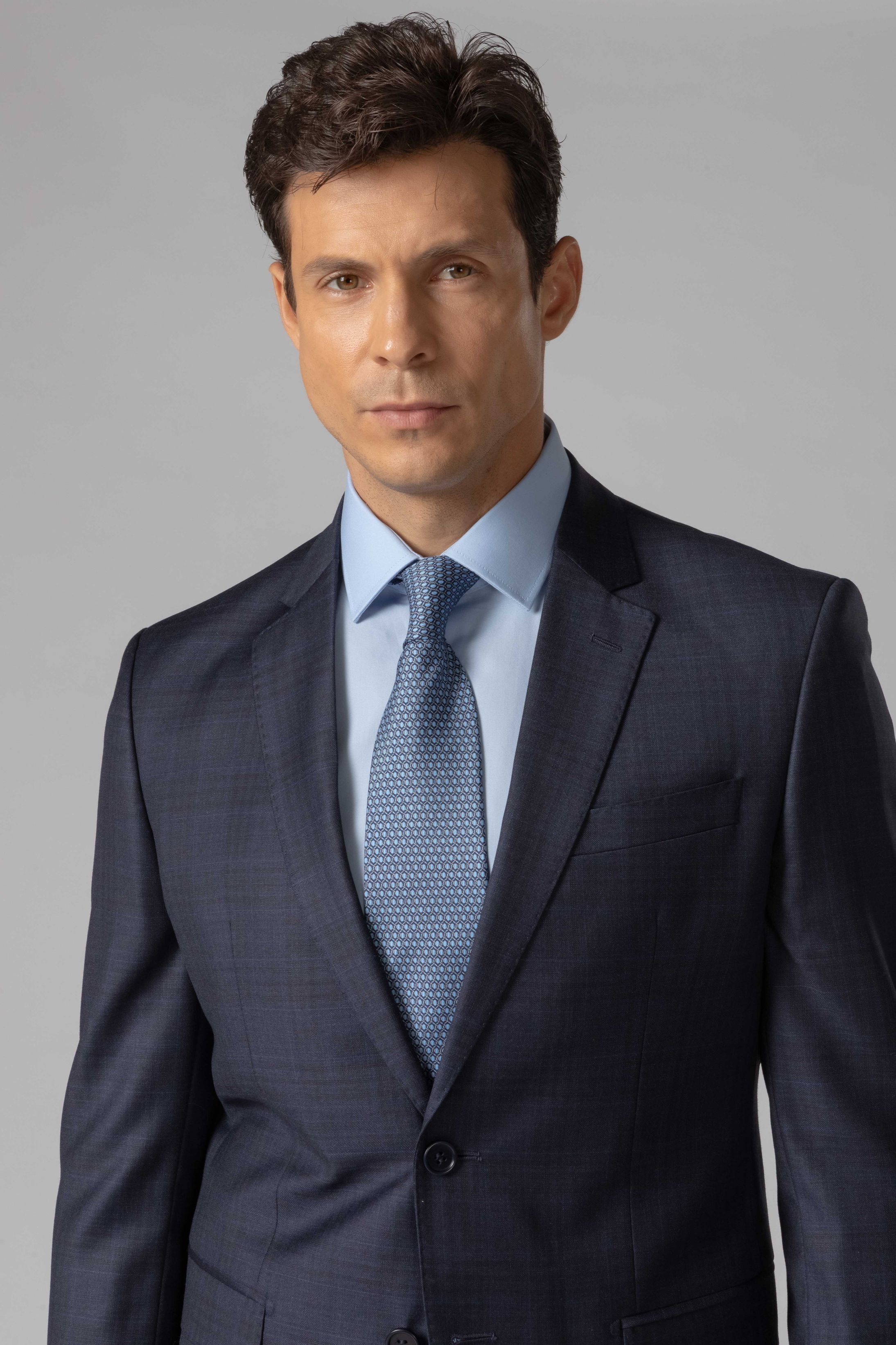 Gravata Seda Italiana Azul claro com Marinho - Diodato Alfaiataria