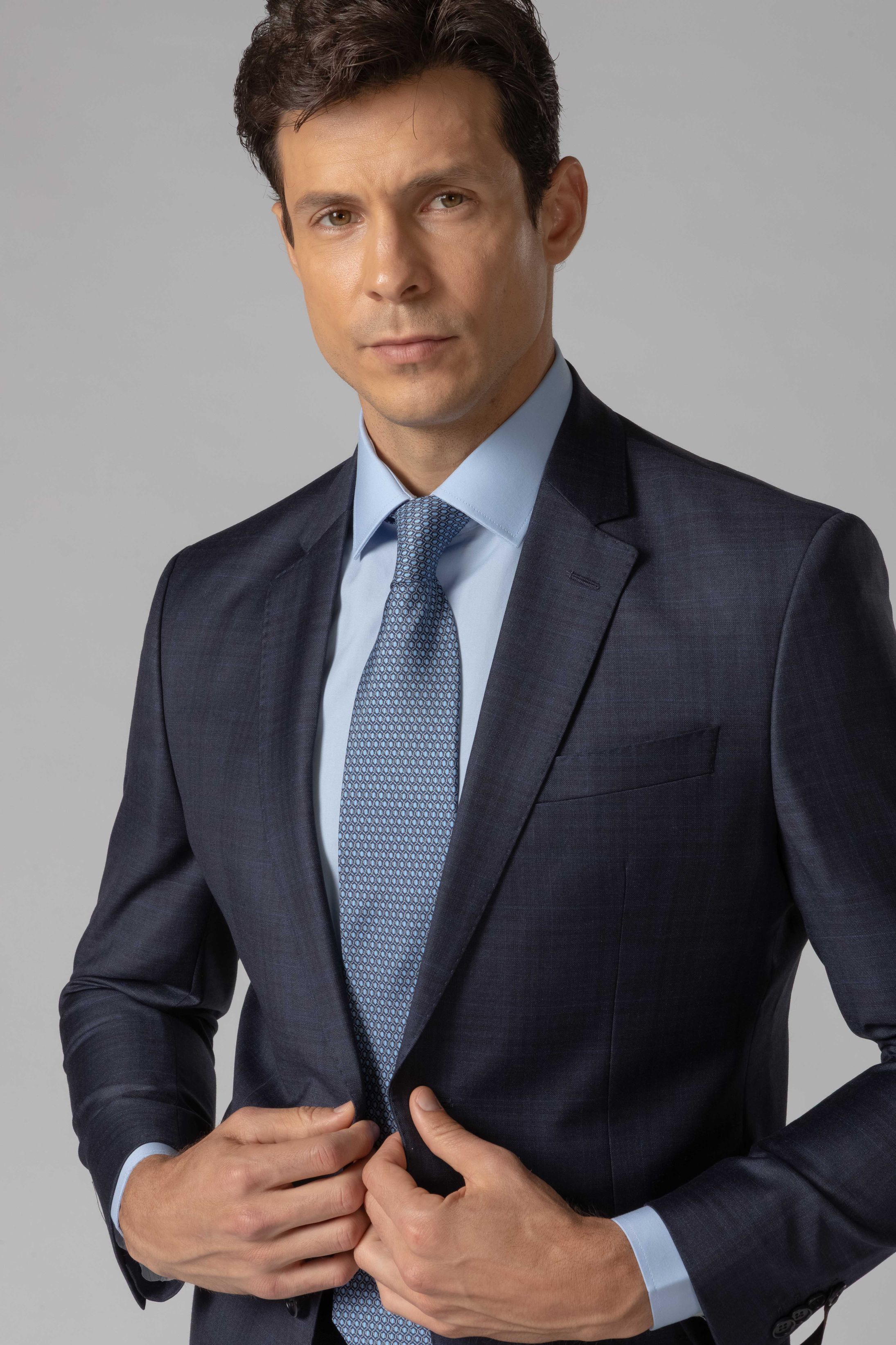 Costume Canônico Super 110 Slim Window Pane Marinho 